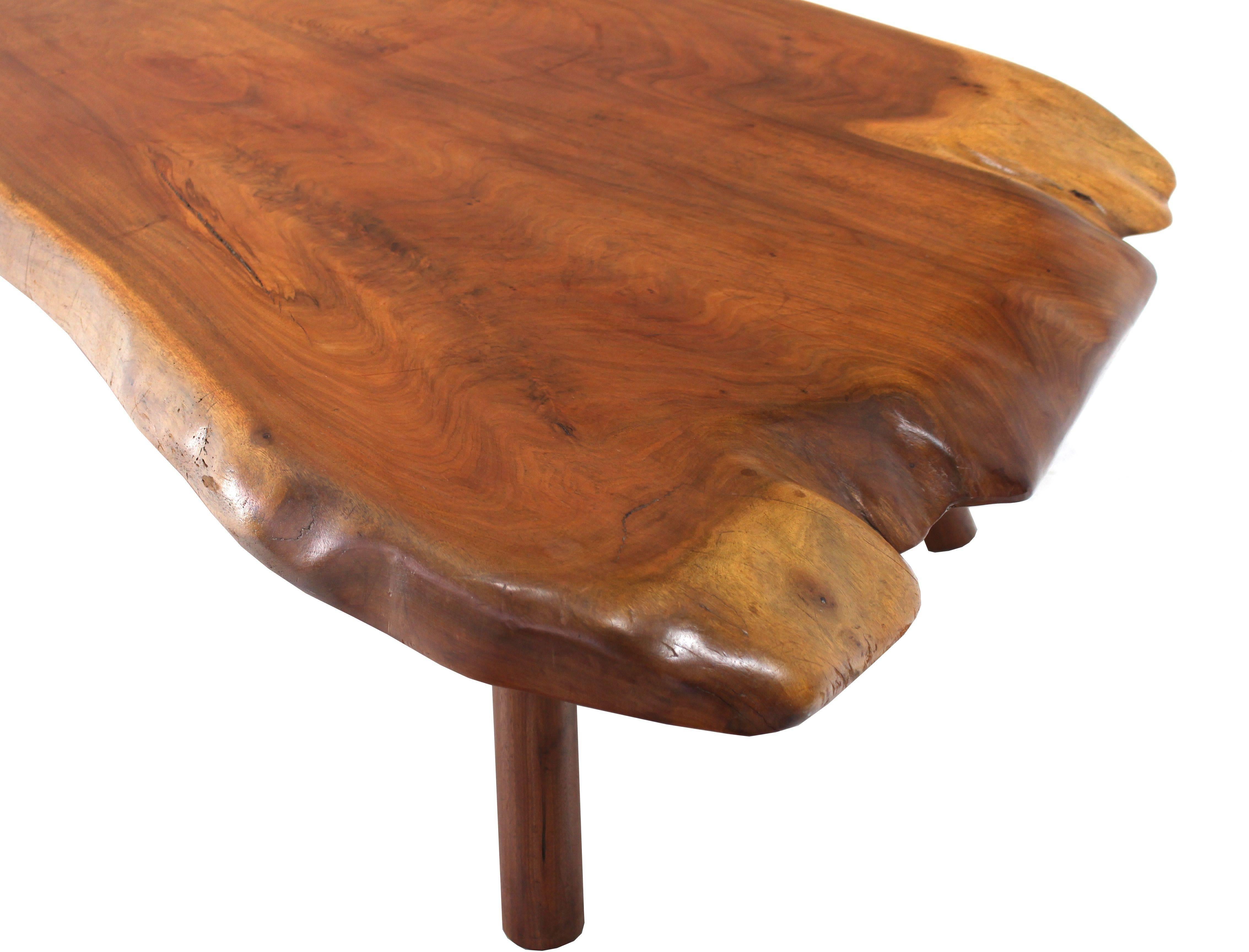 Mid-Century Modern Large Heavy Slab Wood Top Coffee Table