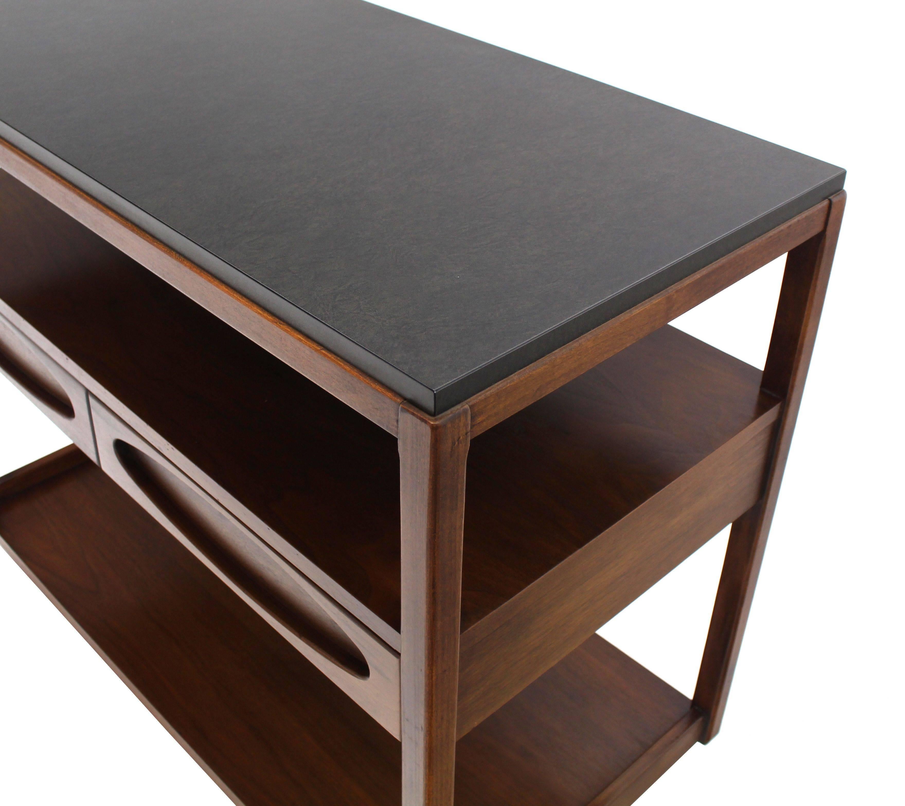 Mid-Century Modern Three-Tier Walnut Serving Cart Server on Wheels