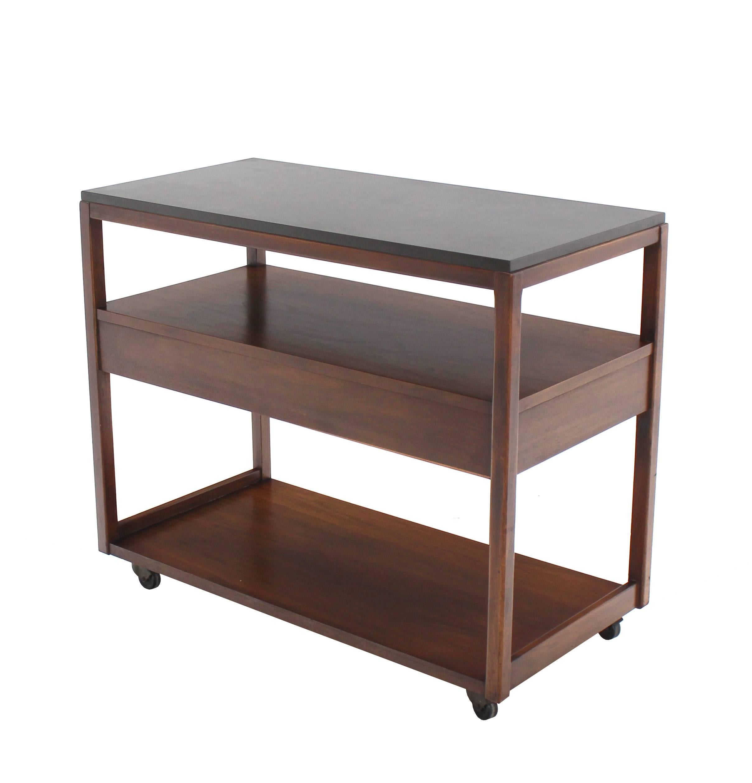 Three-Tier Walnut Serving Cart Server on Wheels 2