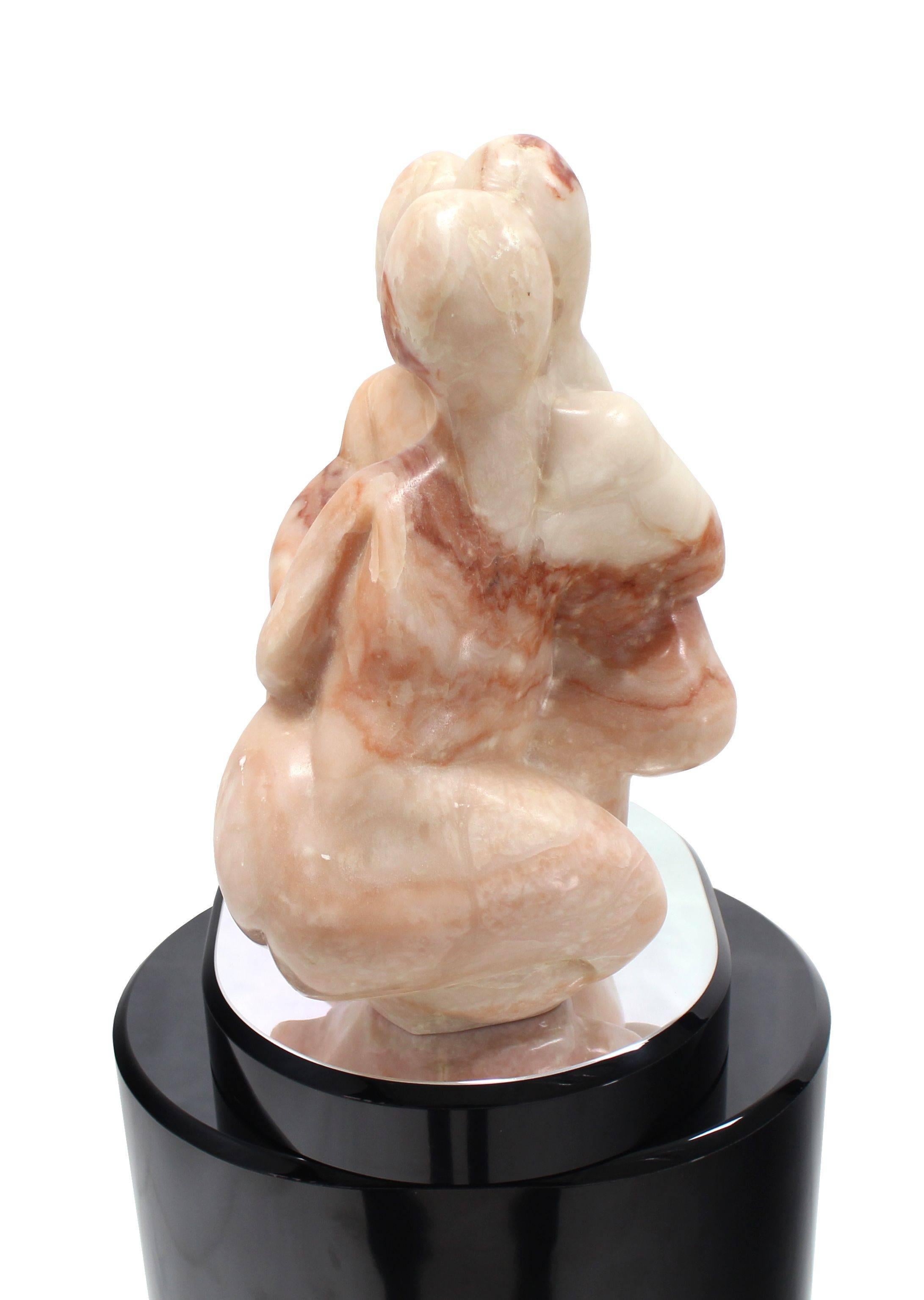 Mid-Century Modern Heavy Carved Marble Sculpture on Revolving Pedestal In Excellent Condition For Sale In Rockaway, NJ