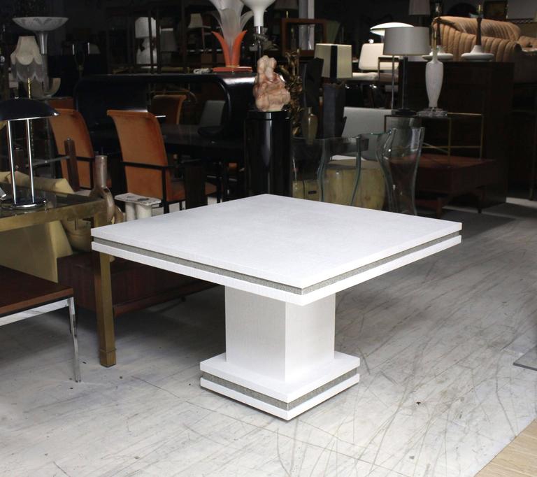 Large Square White Lacquer Cloth Finish Game Table at 1stDibs