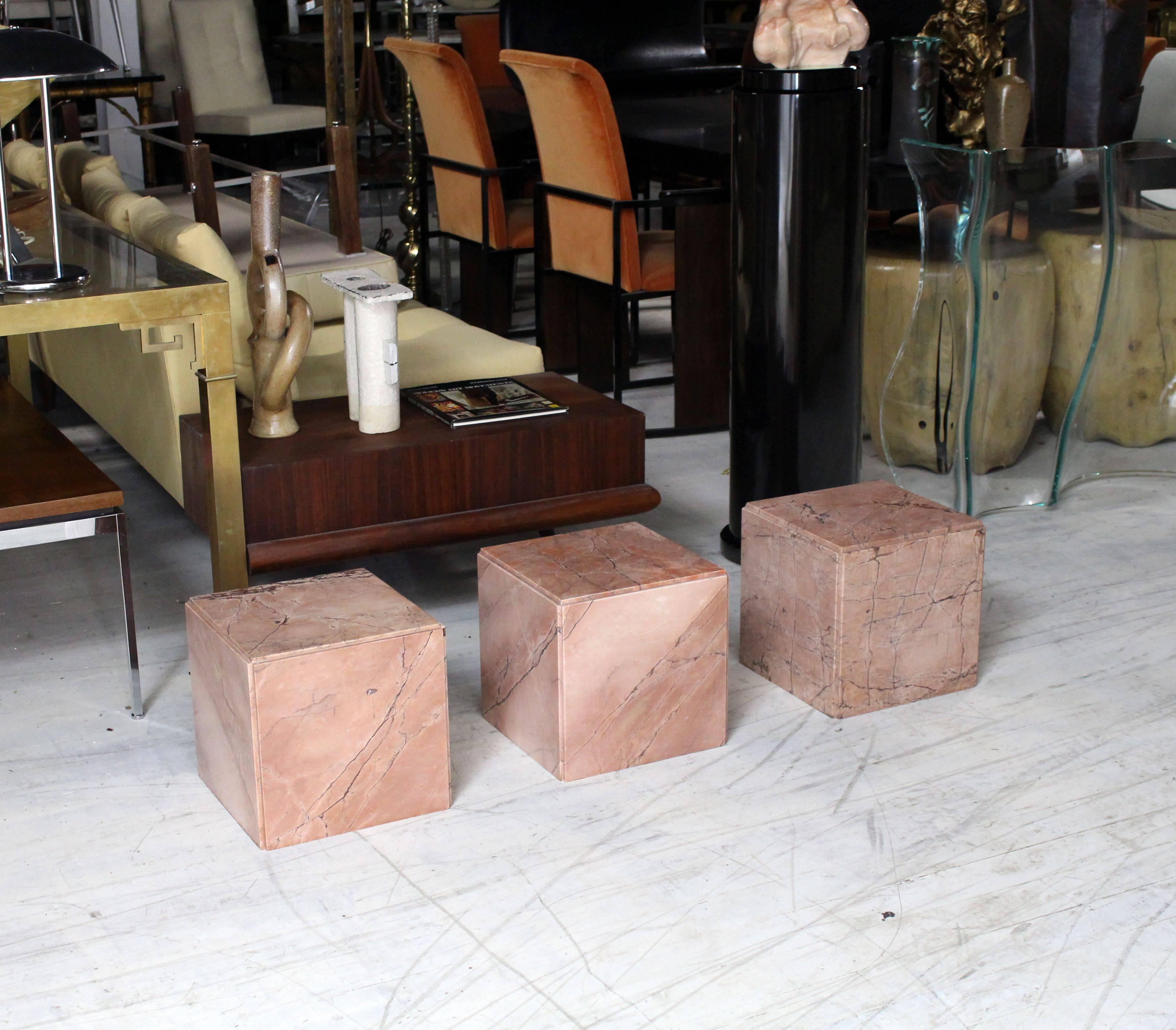 Very nice set of three marble cube tables or pedestals.