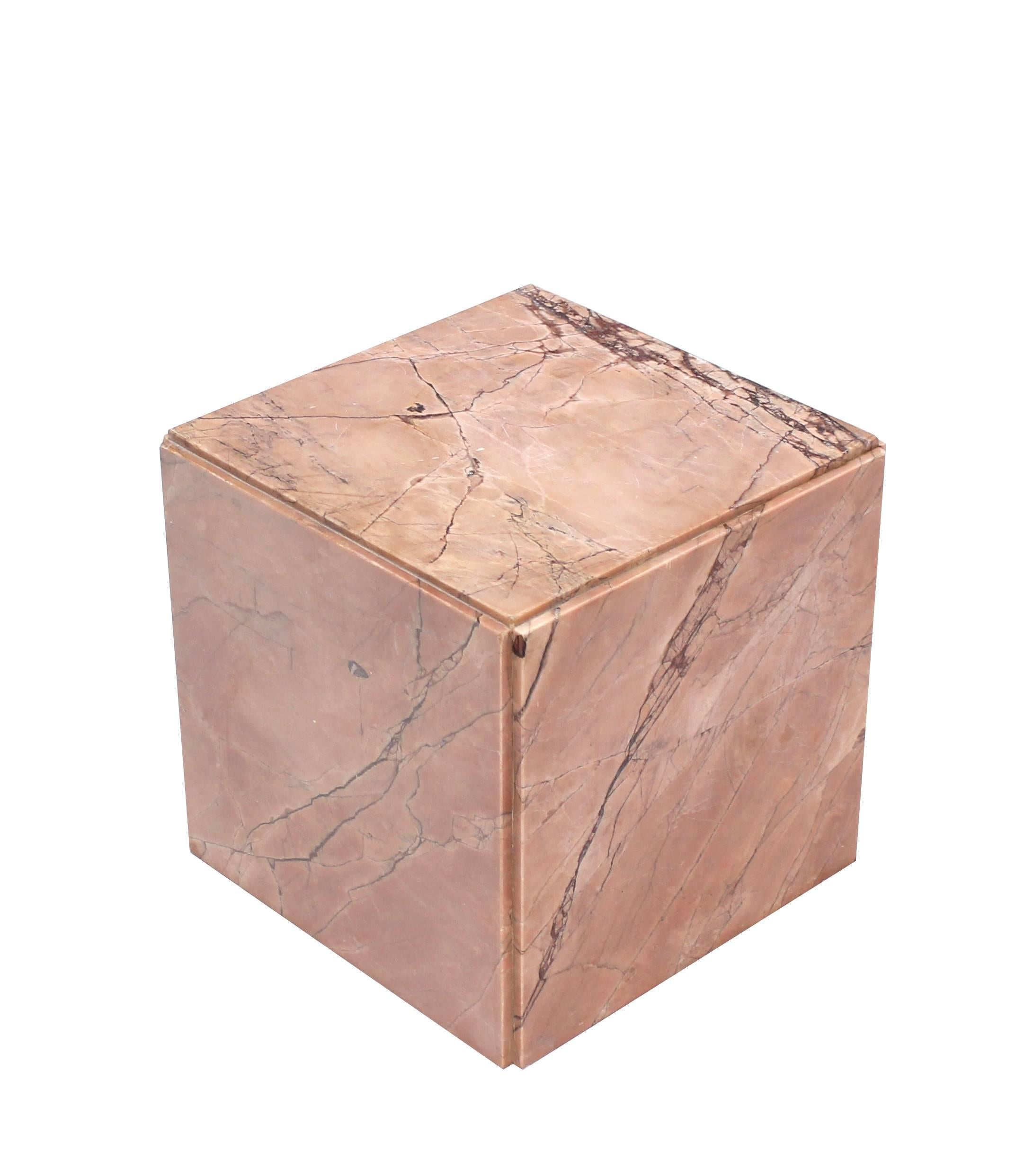 Mid-Century Modern Set of Three Pink Marble Cube Tables Stands