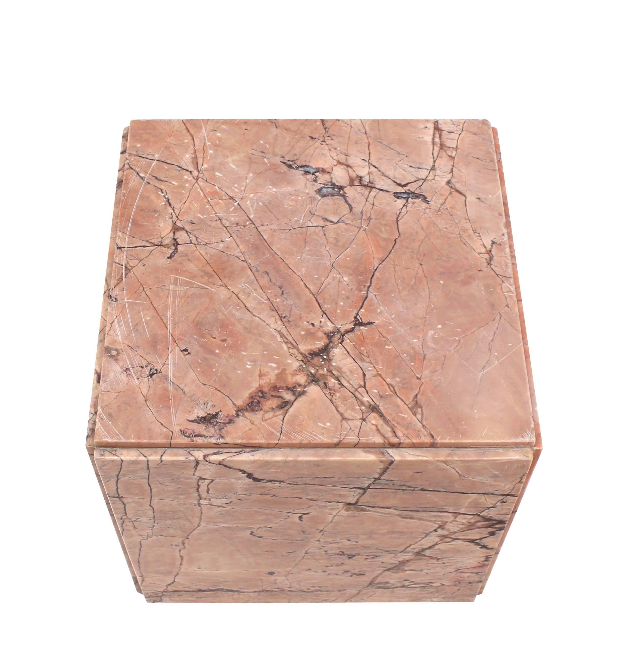 20th Century Set of Three Pink Marble Cube Tables Stands