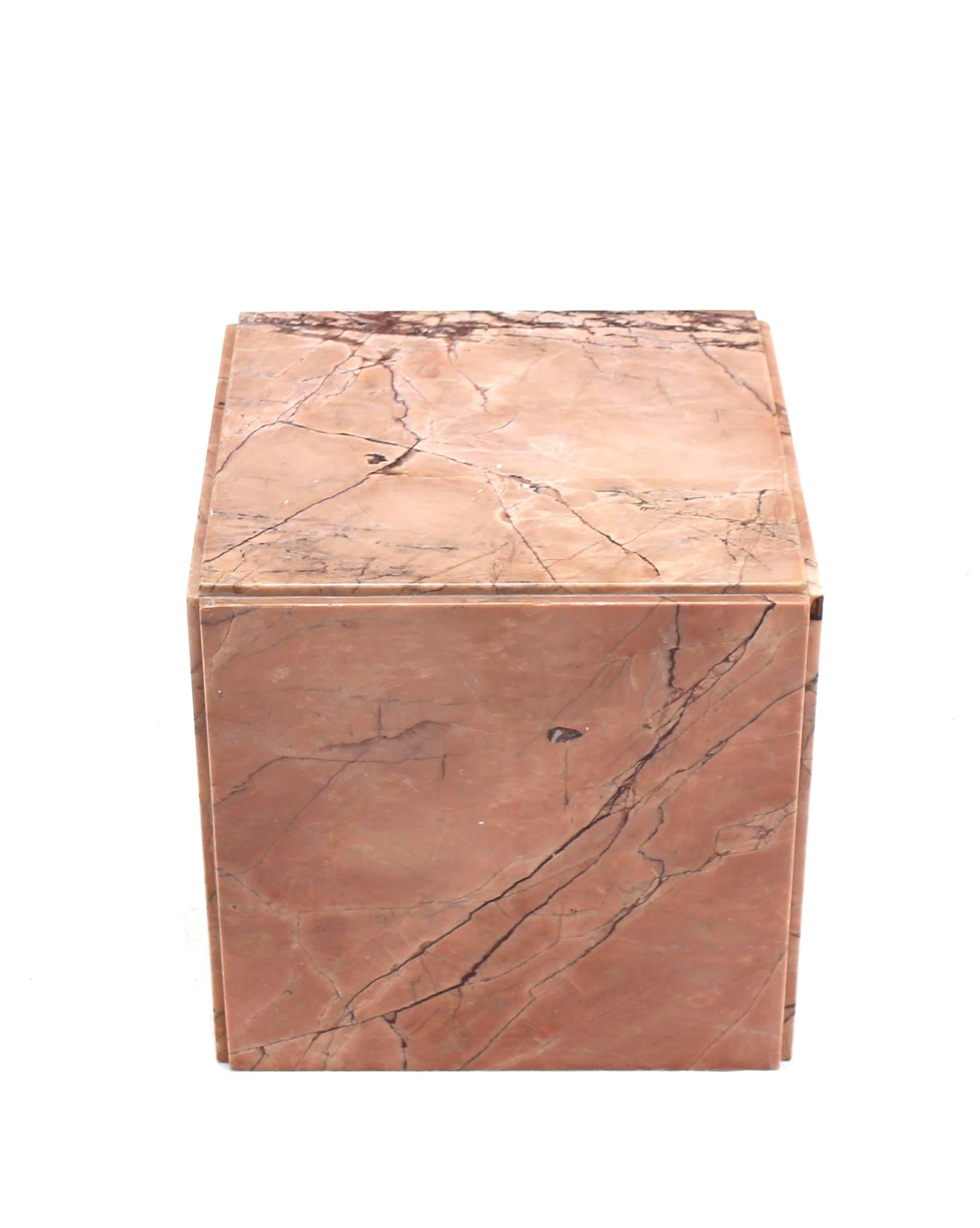 Set of Three Pink Marble Cube Tables Stands 1