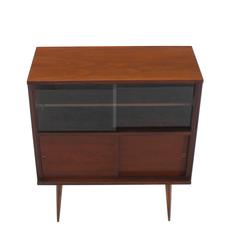 Mid-Century Modern Walnut Cabinet with Sliding Glass Doors