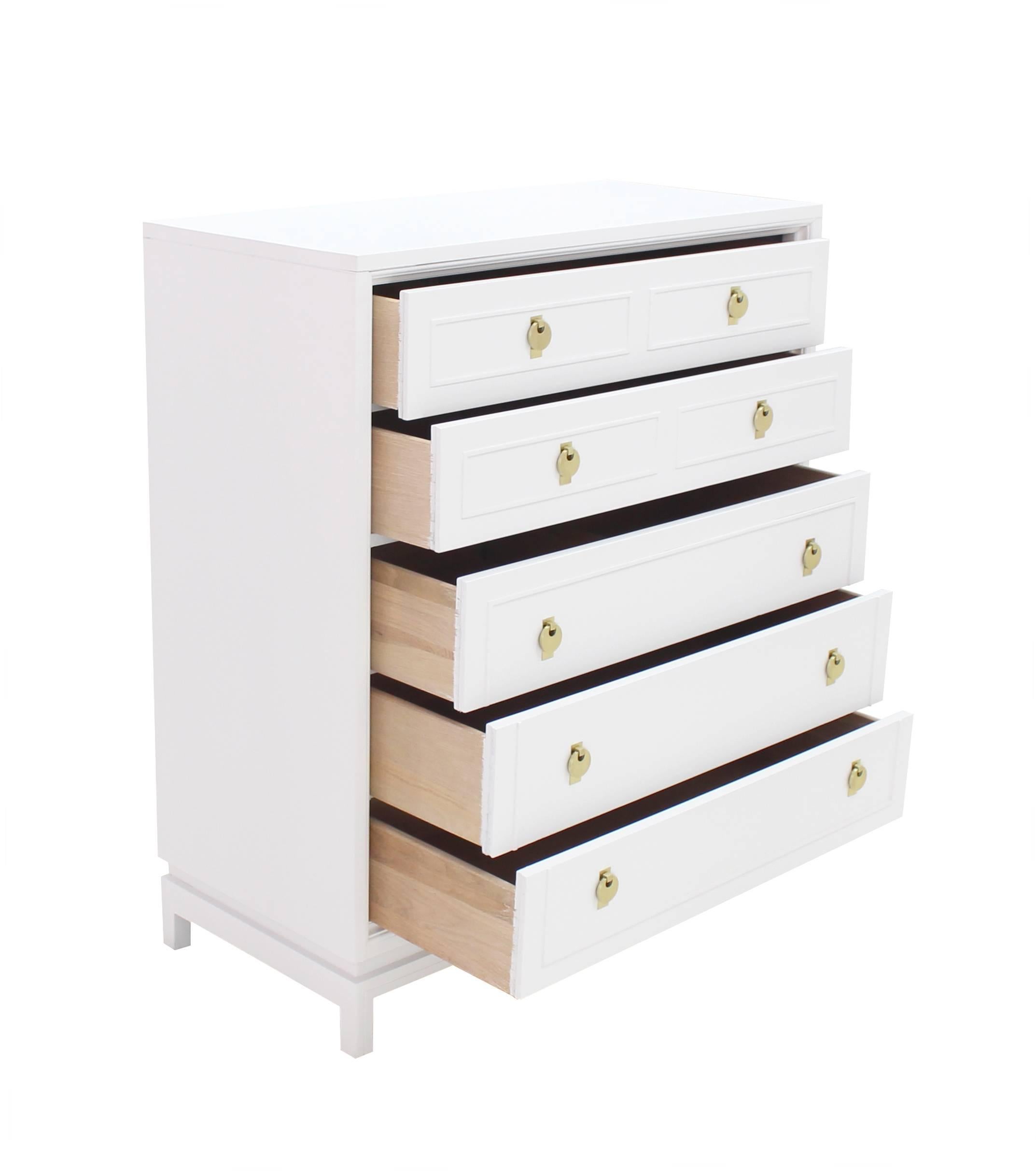 American White Lacquer High Chest with Brass Pulls For Sale
