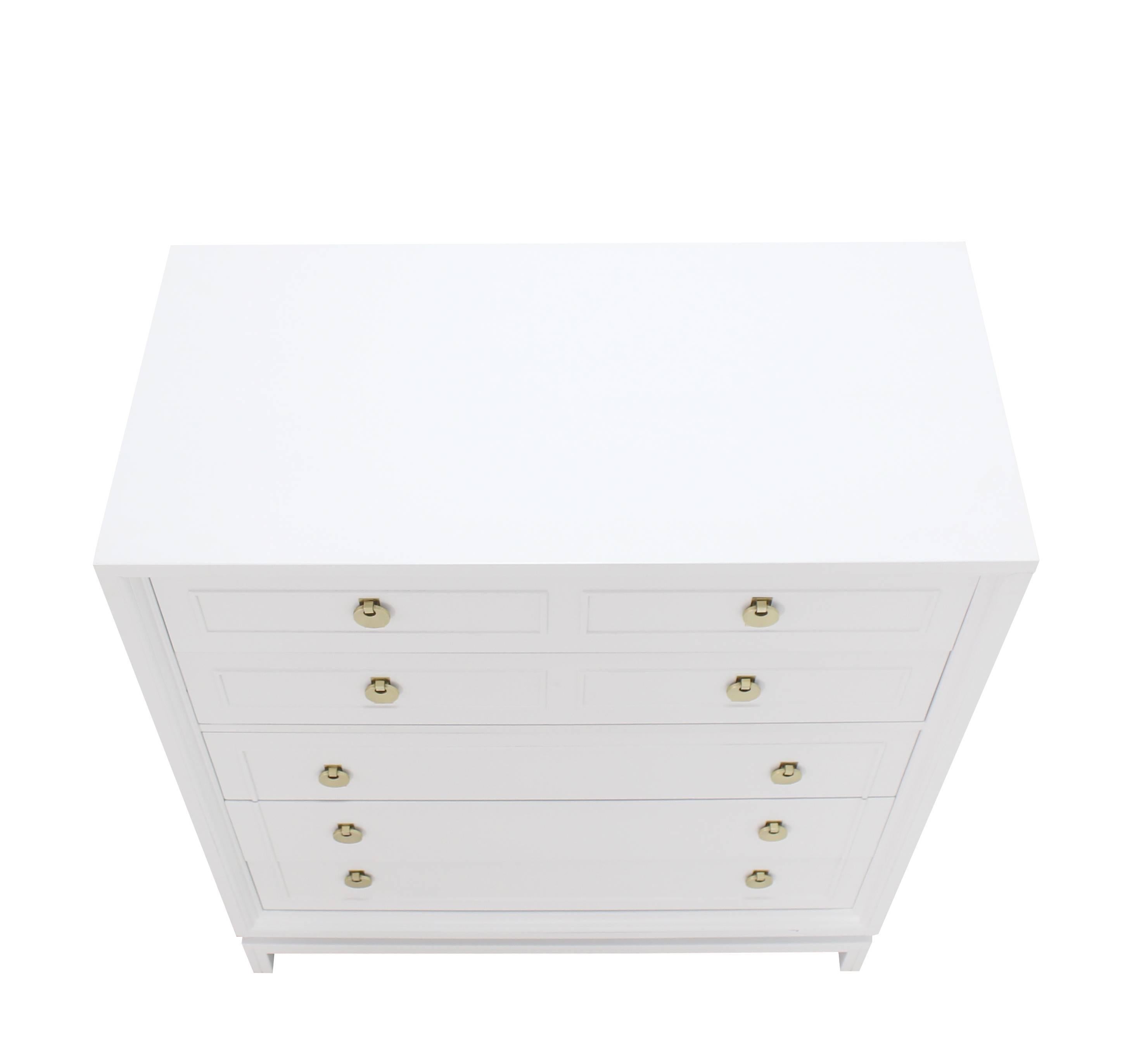 20th Century White Lacquer High Chest with Brass Pulls For Sale