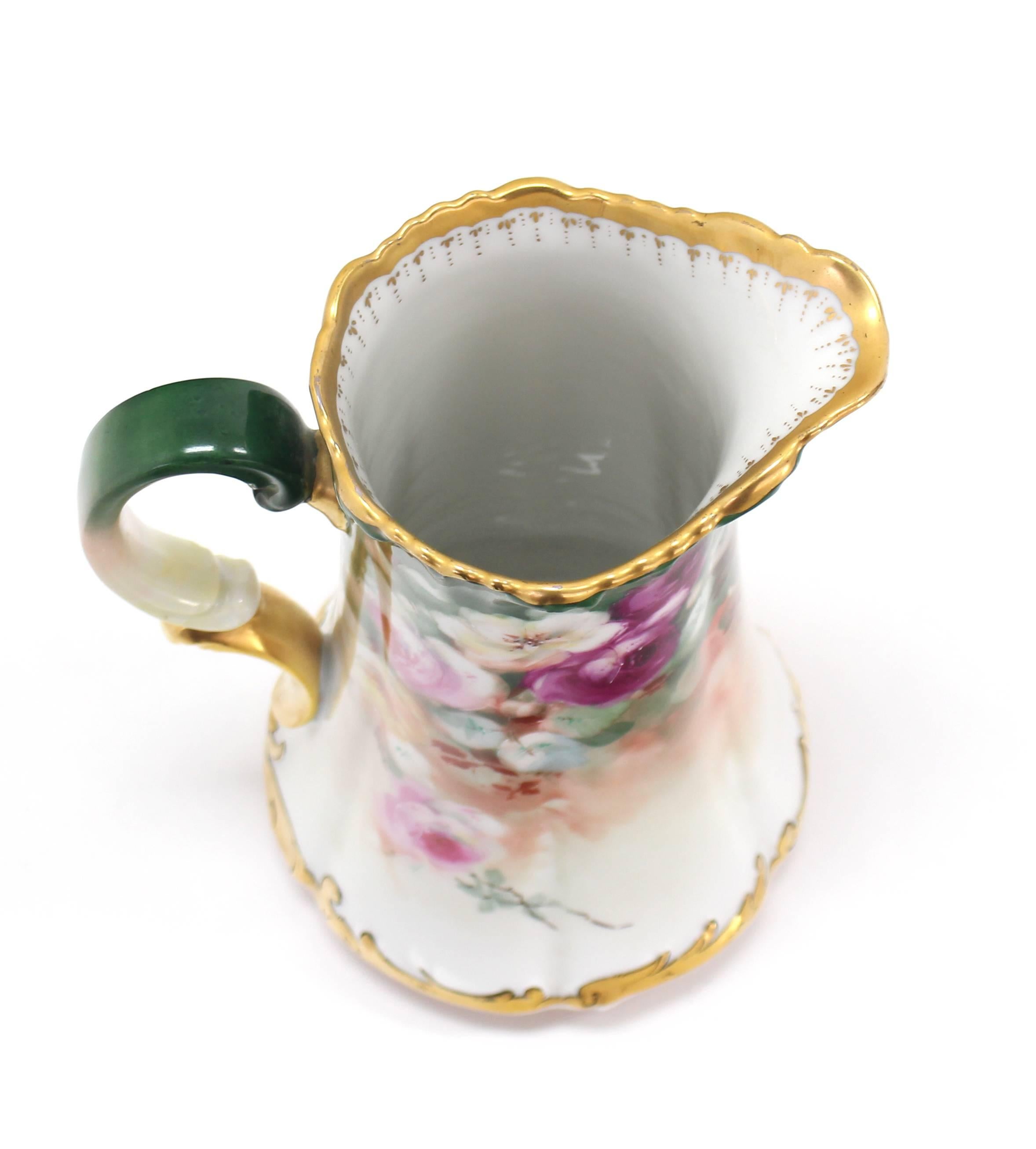 Mid-Century Modern T&V France Floral Vase Shape Flower Painted Porcelain Pitcher