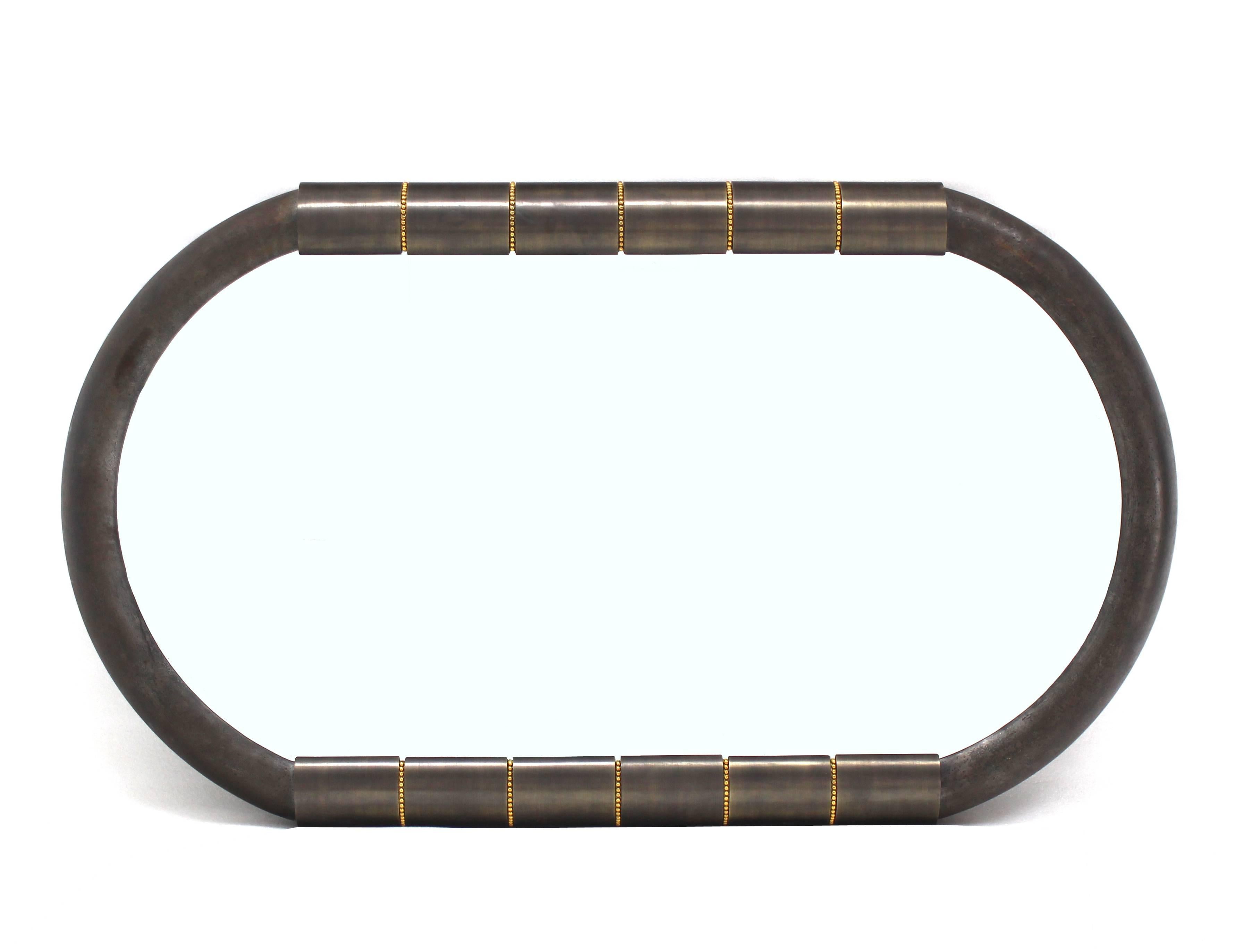 Forged Heavy Bronze Oval Racetrack Shape Mid Century Modern Mirror