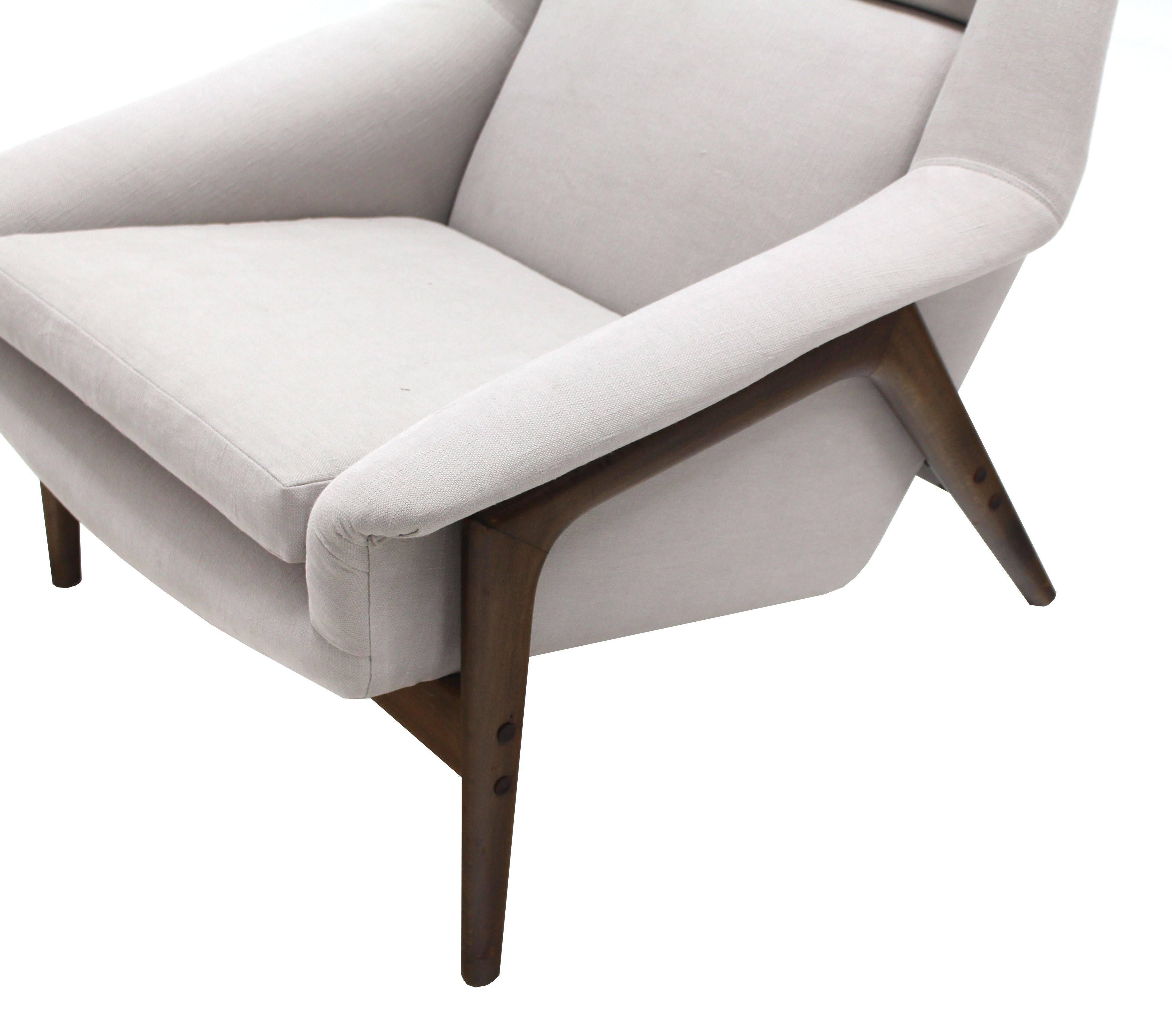 Lacquered Danish Mid Century Modern New Upholstery Lounge Chair Teak Frame