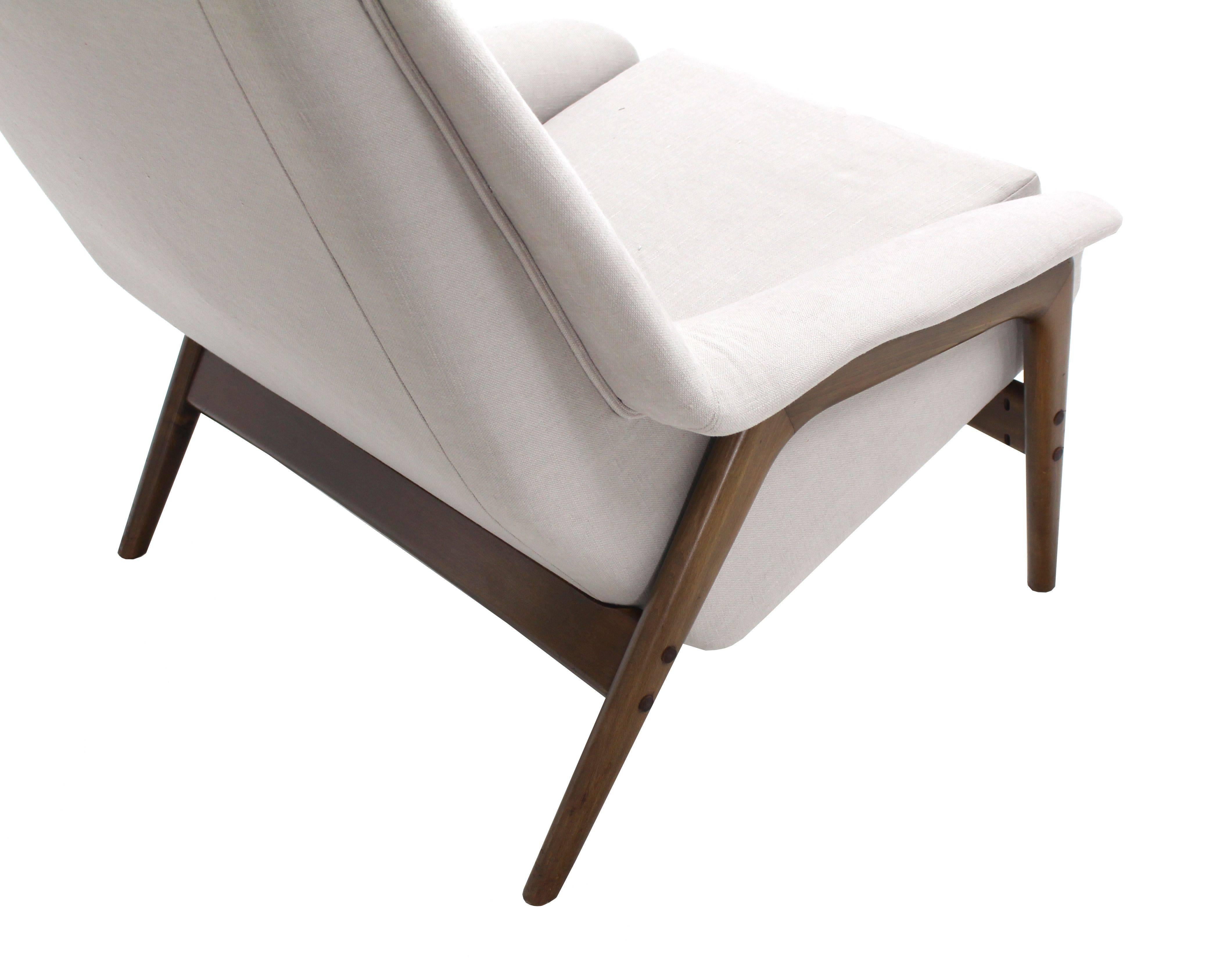20th Century Danish Mid Century Modern New Upholstery Lounge Chair Teak Frame