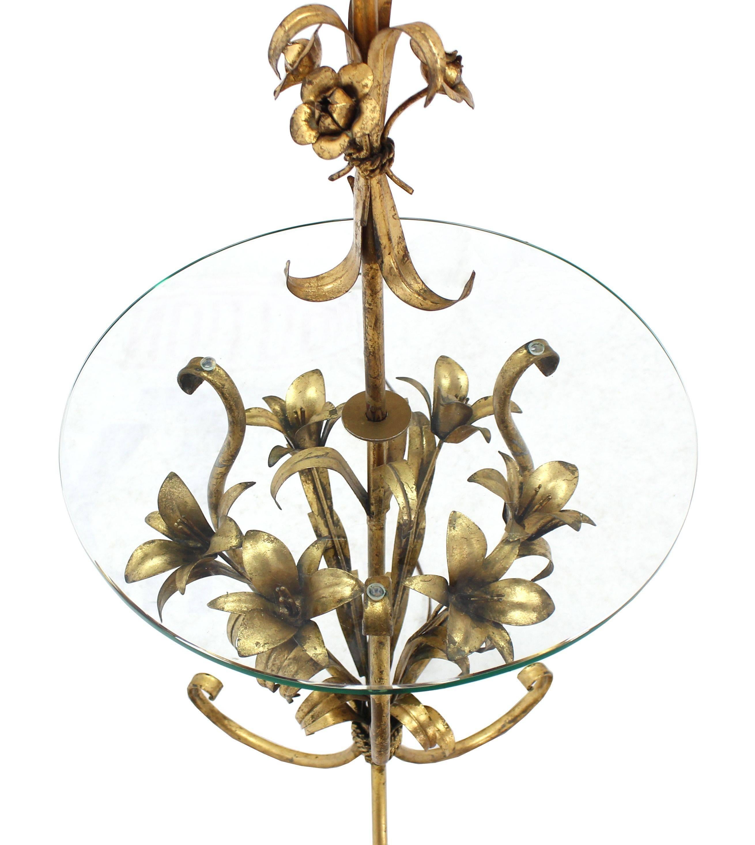 Mid-Century Modern Mid Century Modern Gold Gild Metal Leaf Table Floor Lamp For Sale