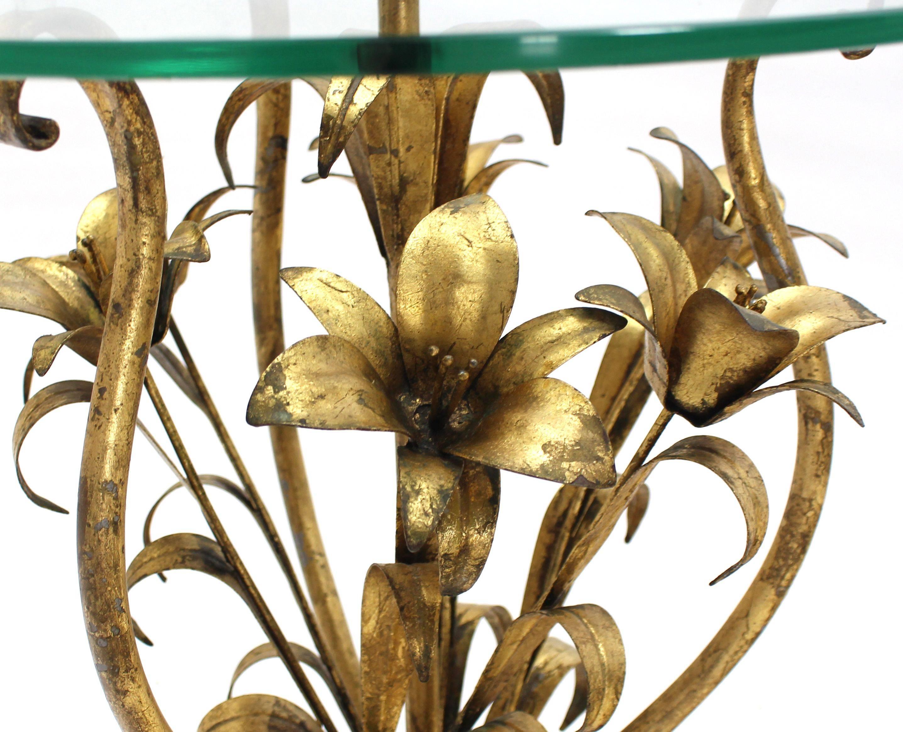 20th Century Mid Century Modern Gold Gild Metal Leaf Table Floor Lamp For Sale