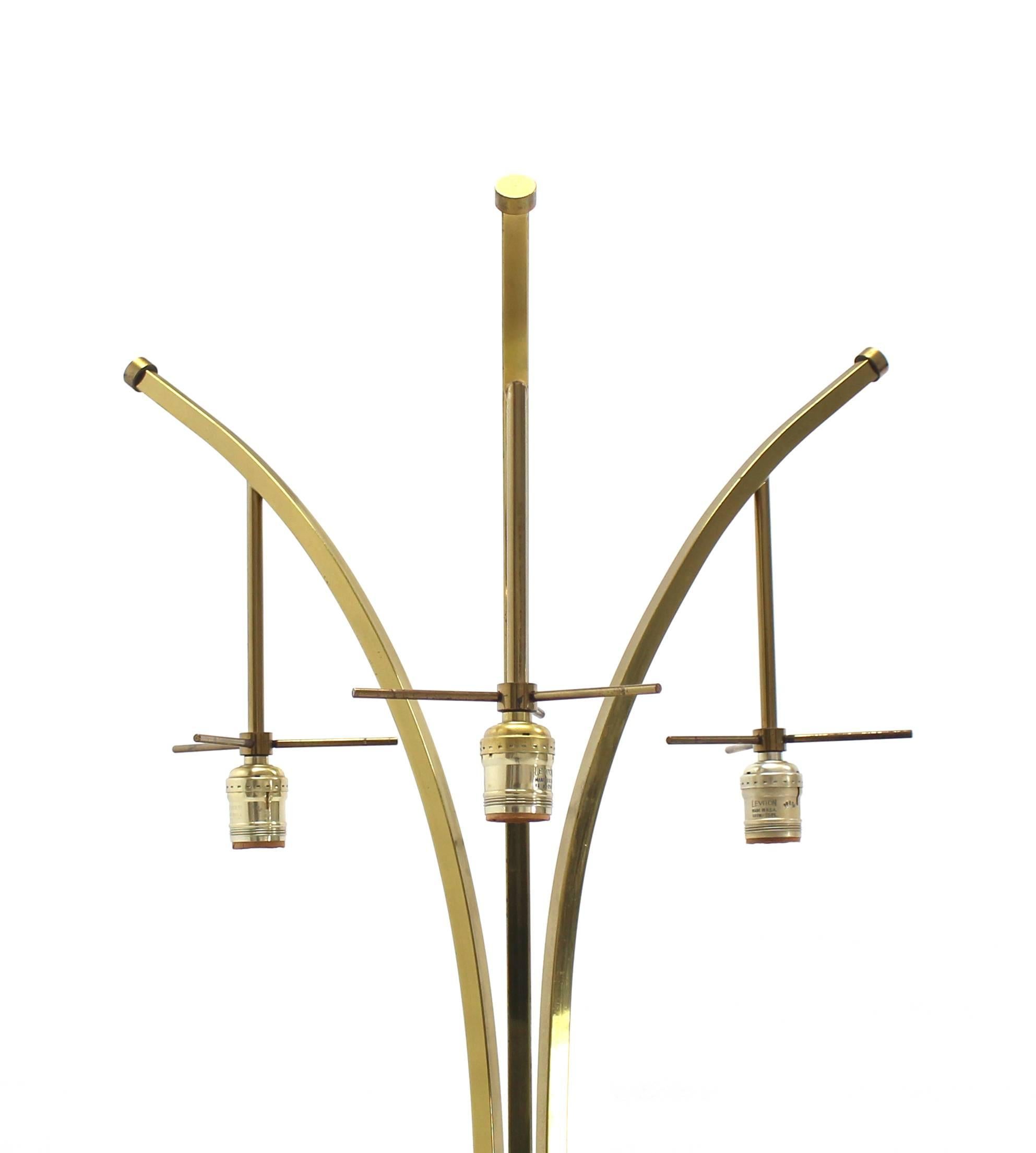 American Brass Tri Leg Tripod Base Round Side Table Floor Lamp For Sale