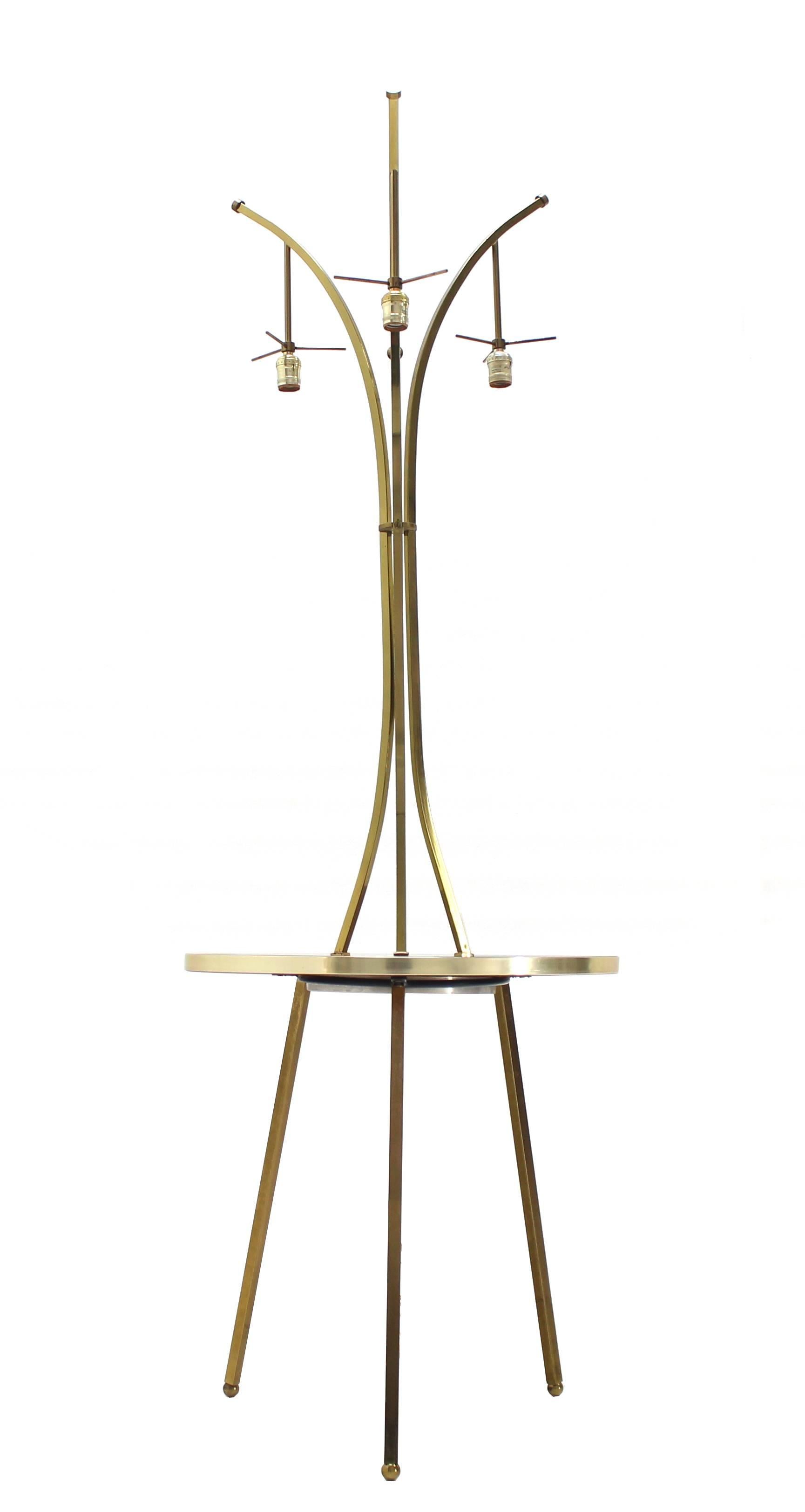 Brass Tri Leg Tripod Base Round Side Table Floor Lamp For Sale 2
