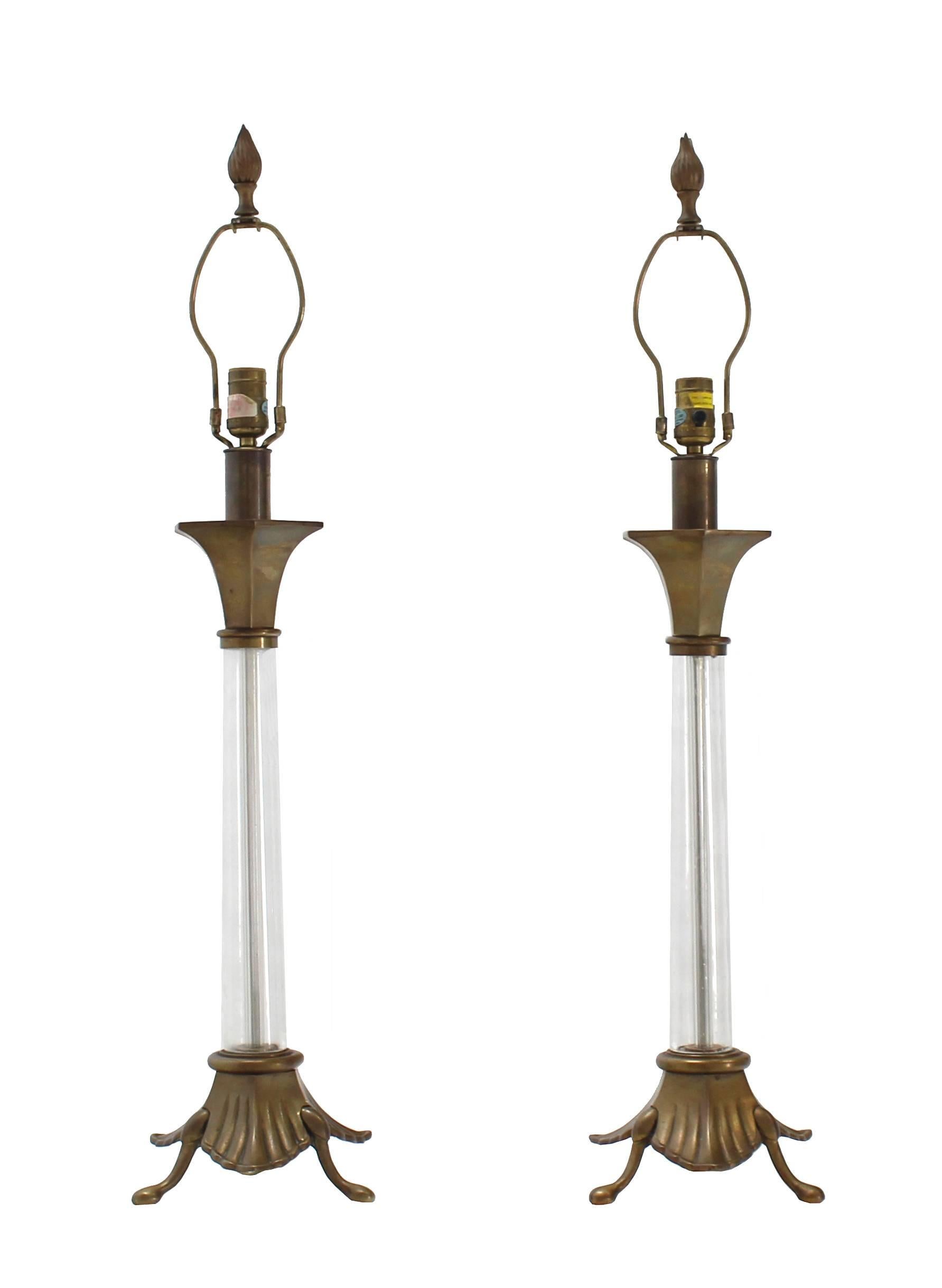 Mid-Century Modern Pair of Chapman Art Deco Nouveau Brass and Glass Table Lamps Mid Century Modern