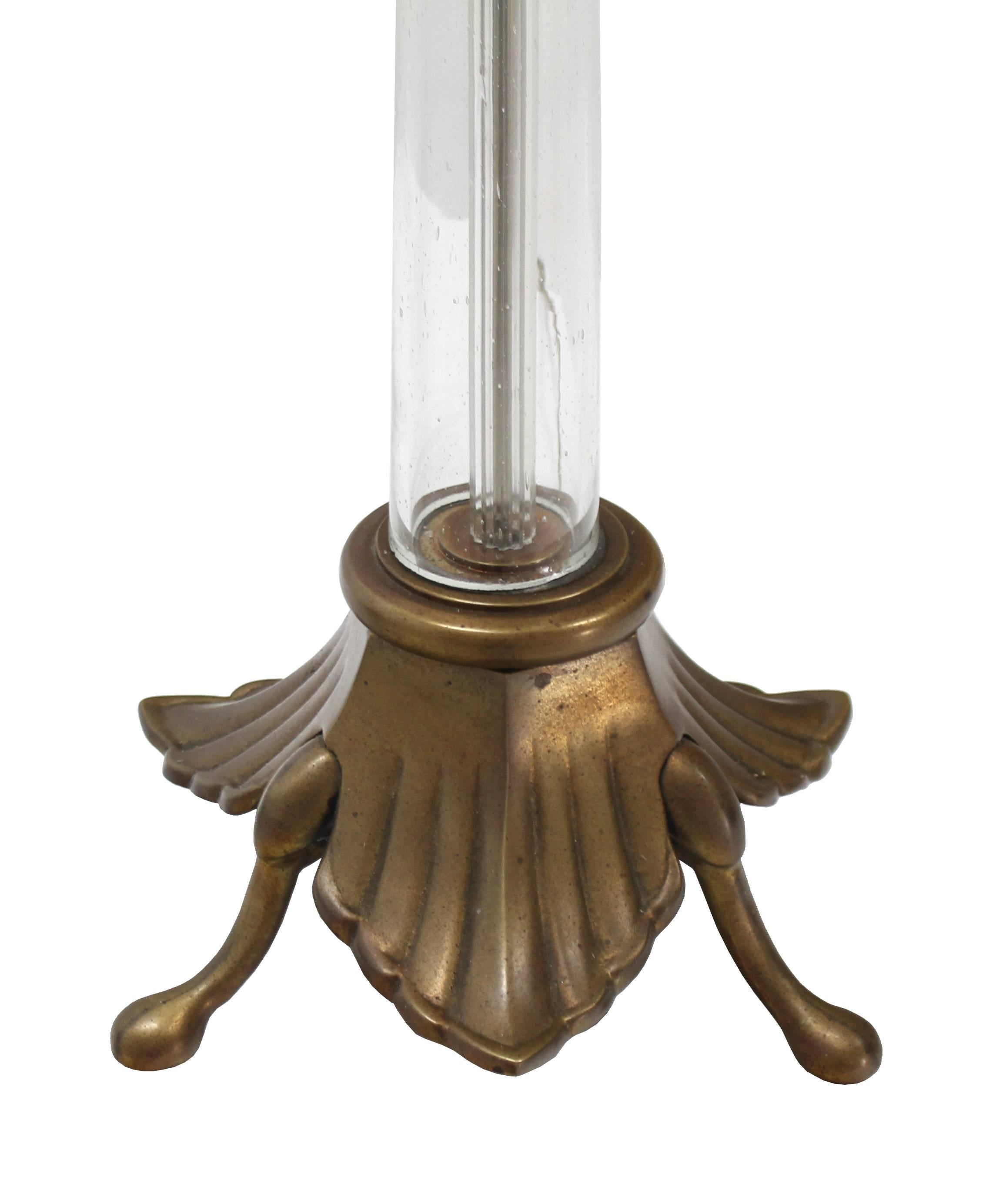 Cast Pair of Chapman Art Deco Nouveau Brass and Glass Table Lamps Mid Century Modern
