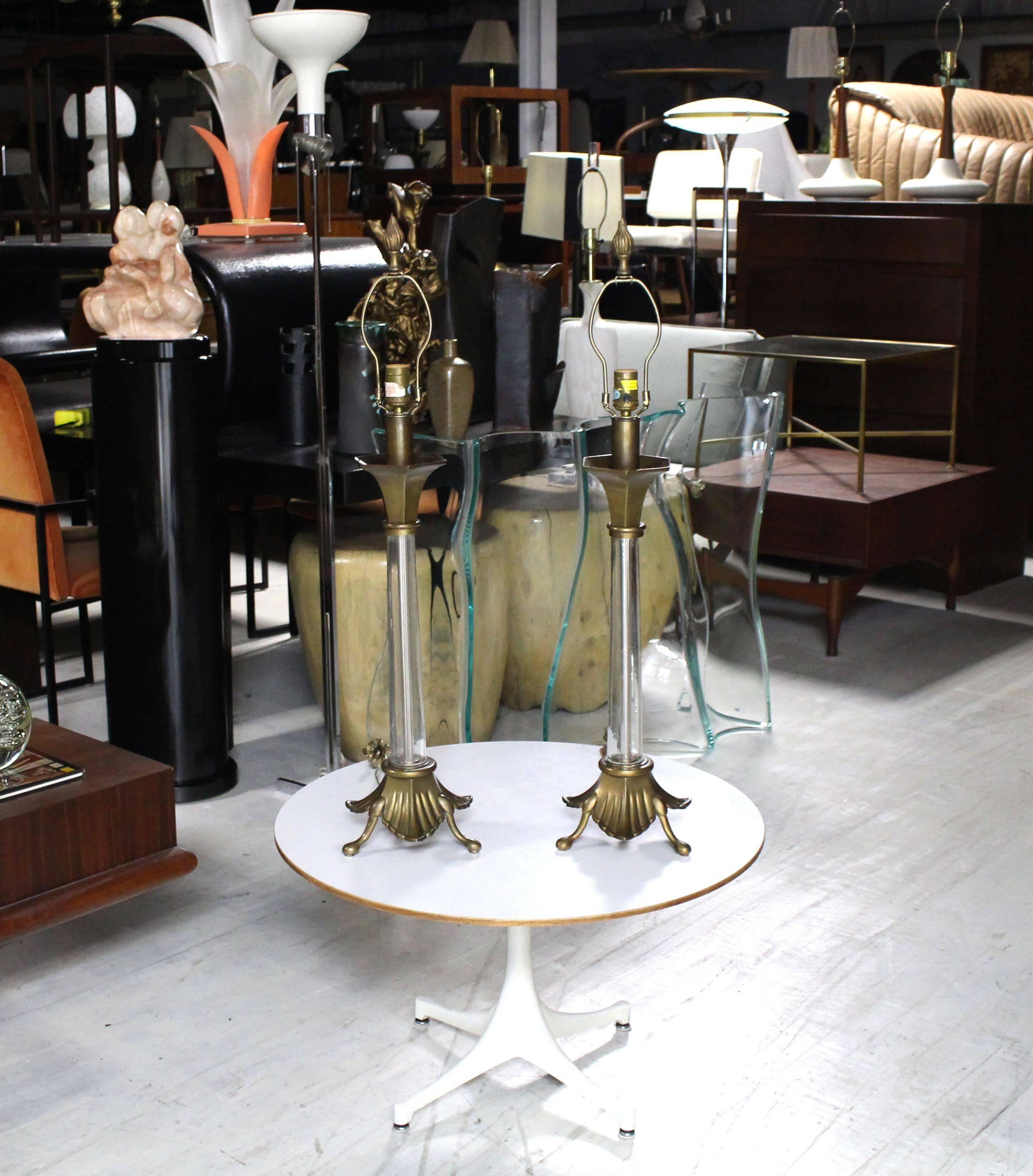 Very nice unusual pair of brass and glass table lamps by Chapman.