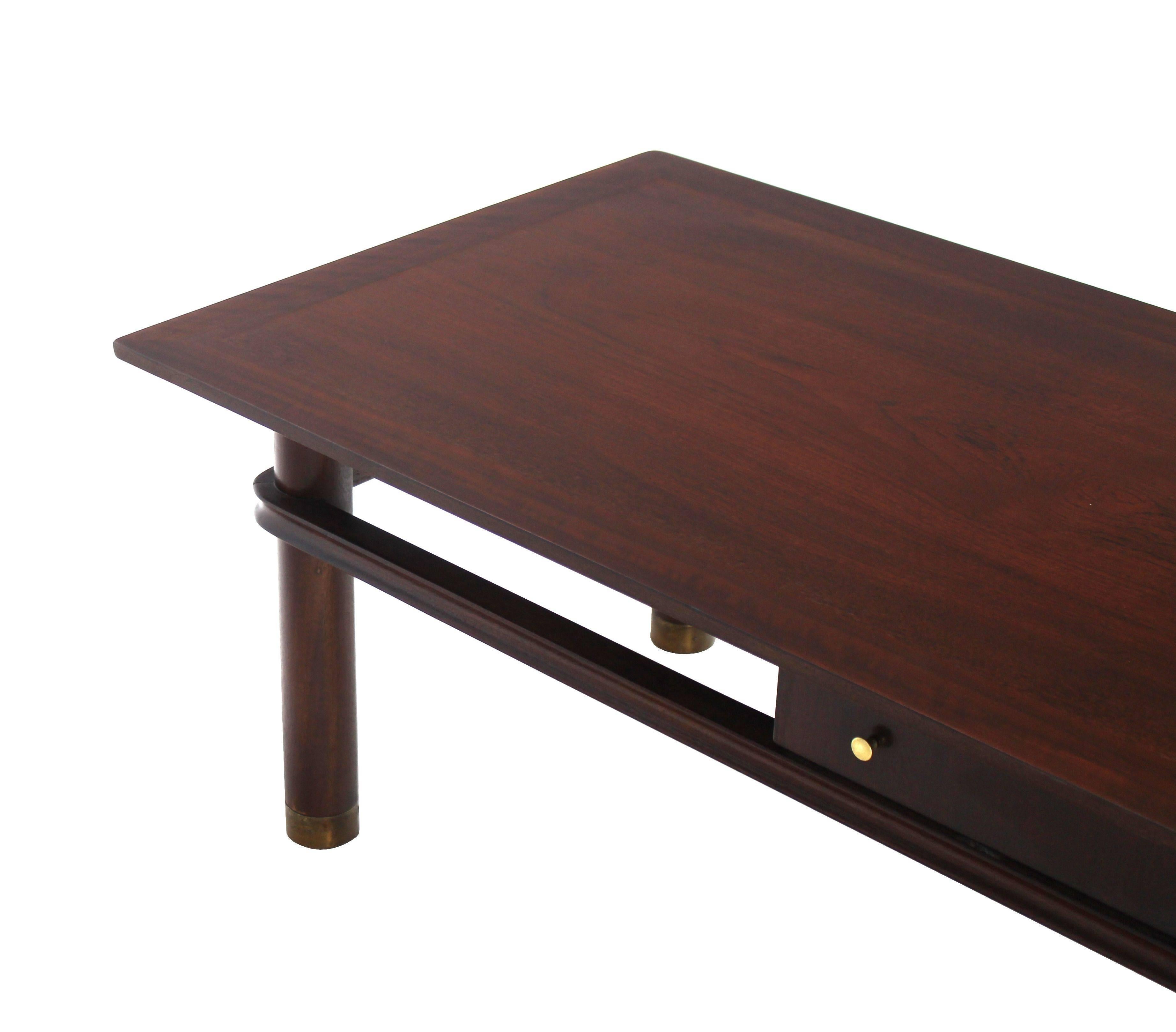 American Long Mid Century Modern Walnut Coffee Table with Two Drawers For Sale