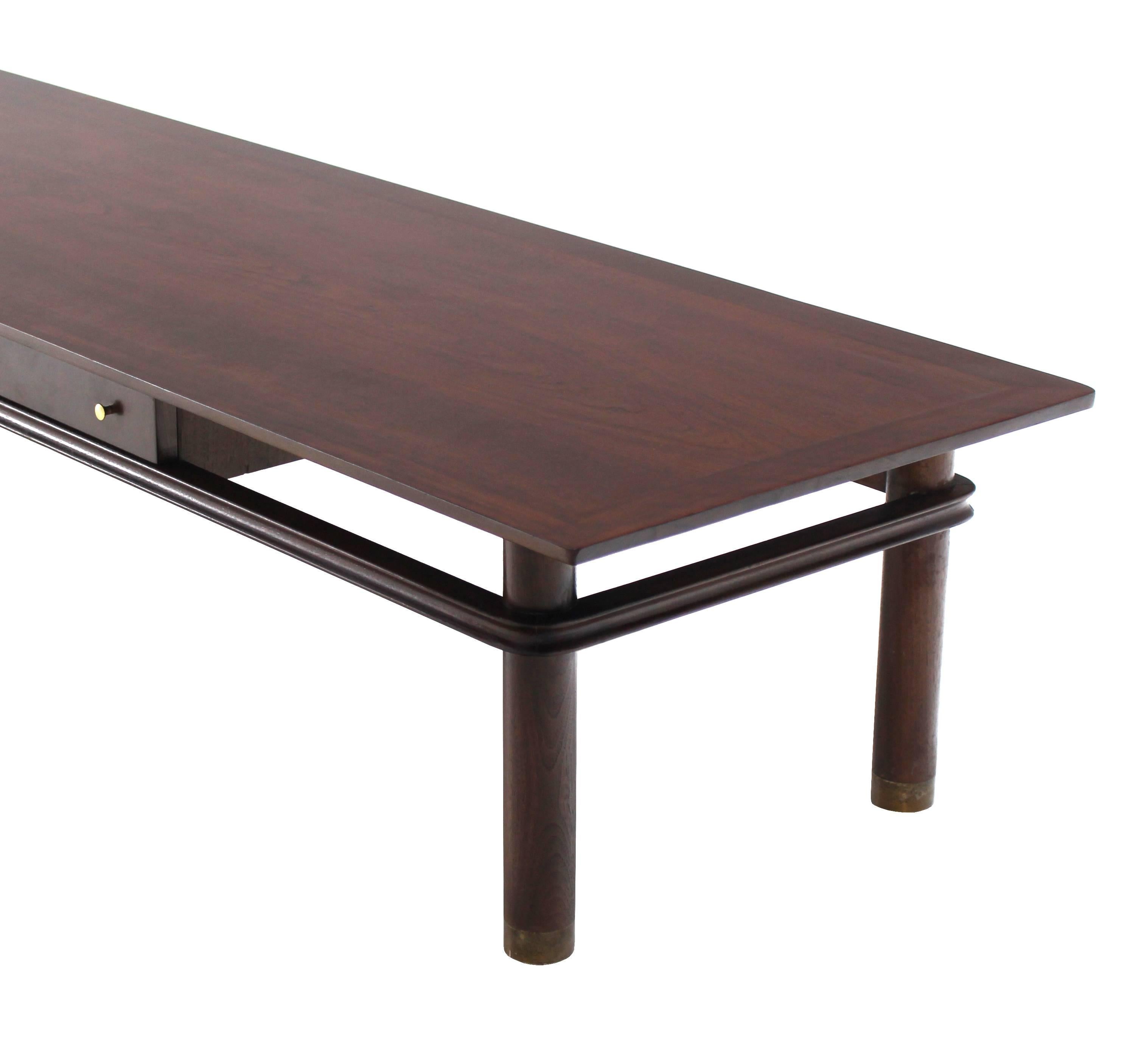 Long Mid Century Modern Walnut Coffee Table with Two Drawers For Sale 2