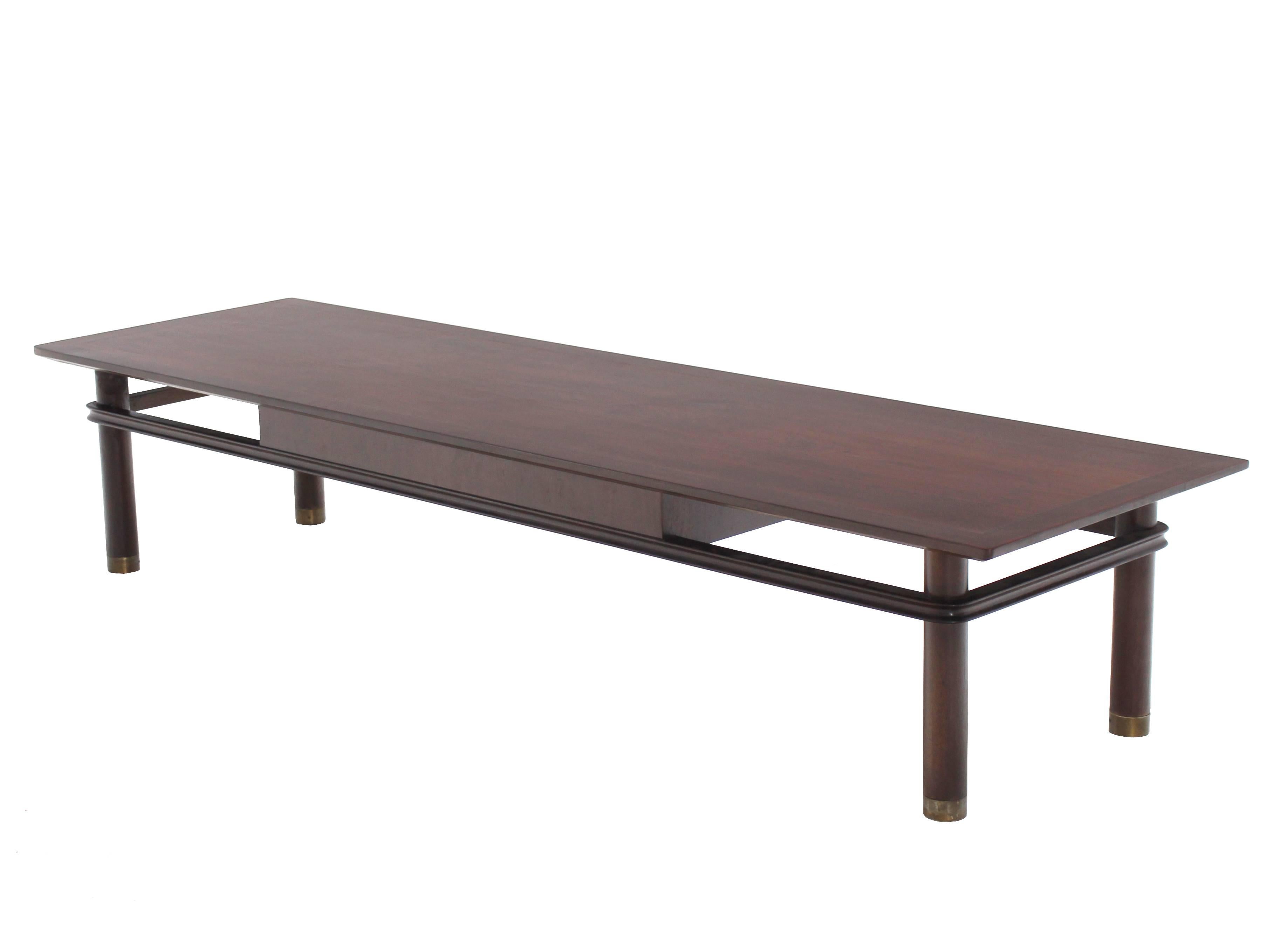Long Mid Century Modern Walnut Coffee Table with Two Drawers For Sale 3