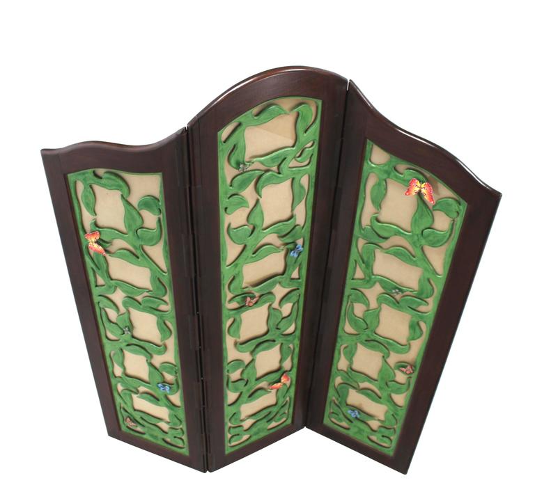 Mid-Century Modern Decorative Carved and Upholstered Screen Room Divider For Sale