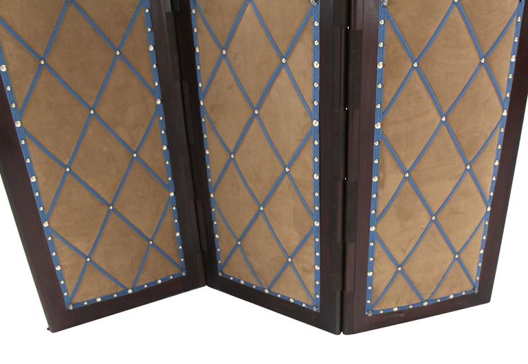 Decorative Carved and Upholstered Screen Room Divider For Sale at 1stdibs