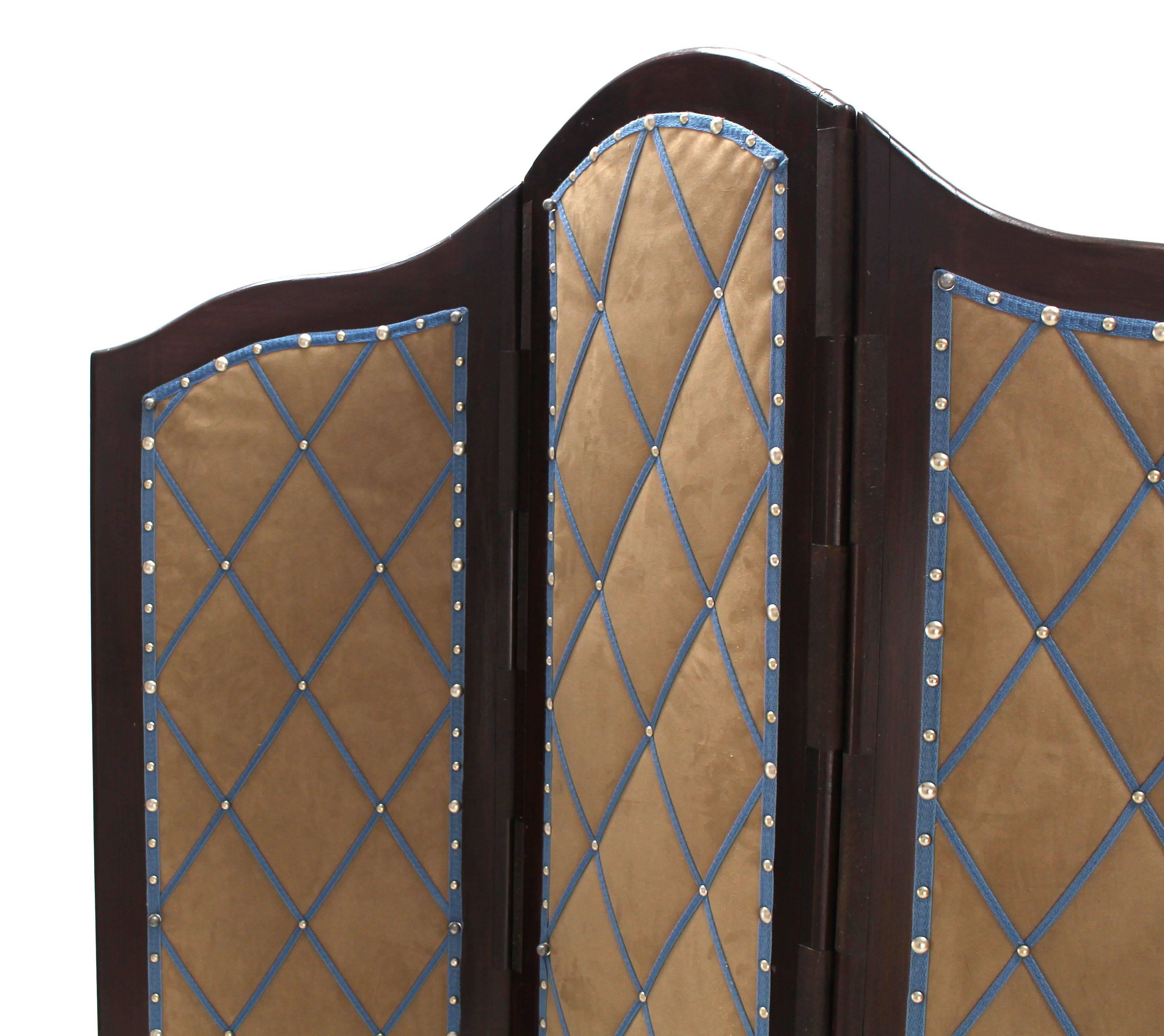 Lacquered Decorative Carved and Upholstered Screen Room Divider