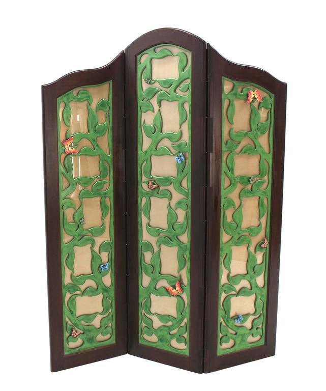 Upholstery Decorative Carved and Upholstered Screen Room Divider For Sale