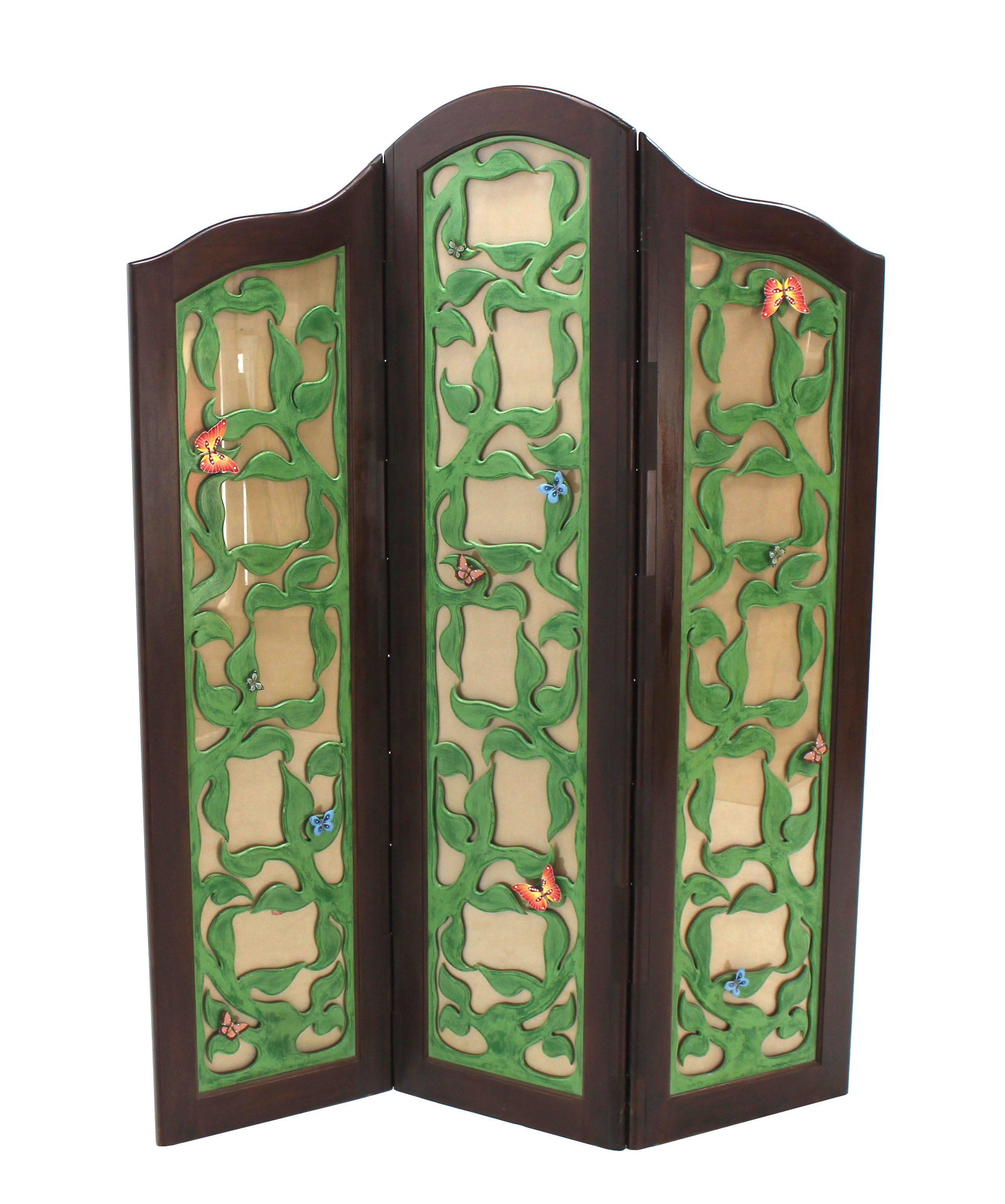 Decorative Carved and Upholstered Screen Room Divider In Excellent Condition In Rockaway, NJ