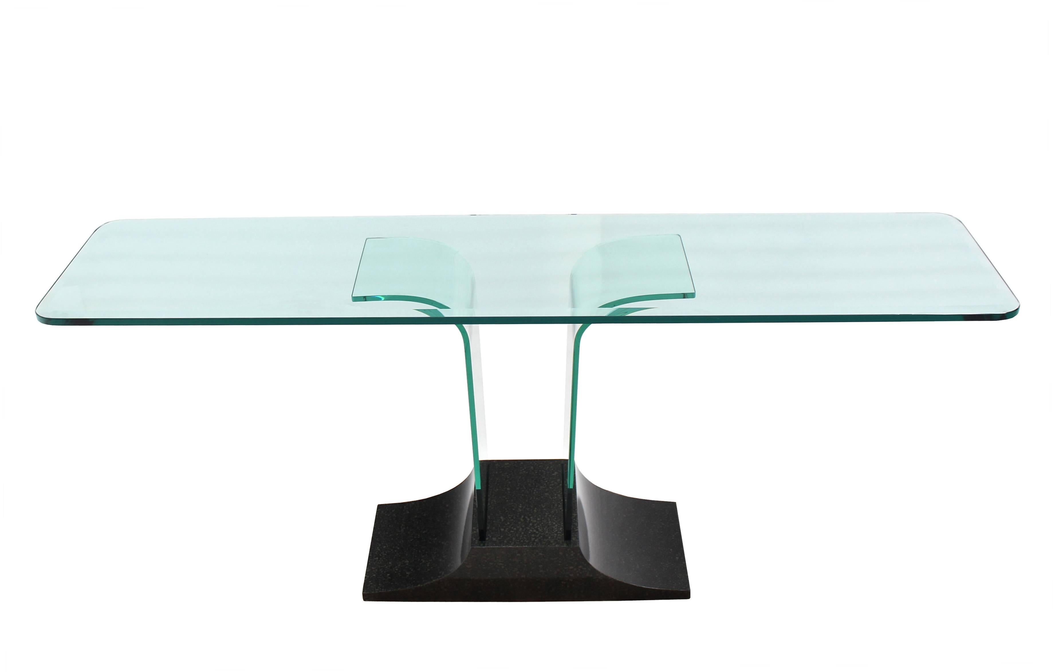 Mid-Century Modern Large Bent Glass Italian Mid Century Modern Console Sofa Table For Sale