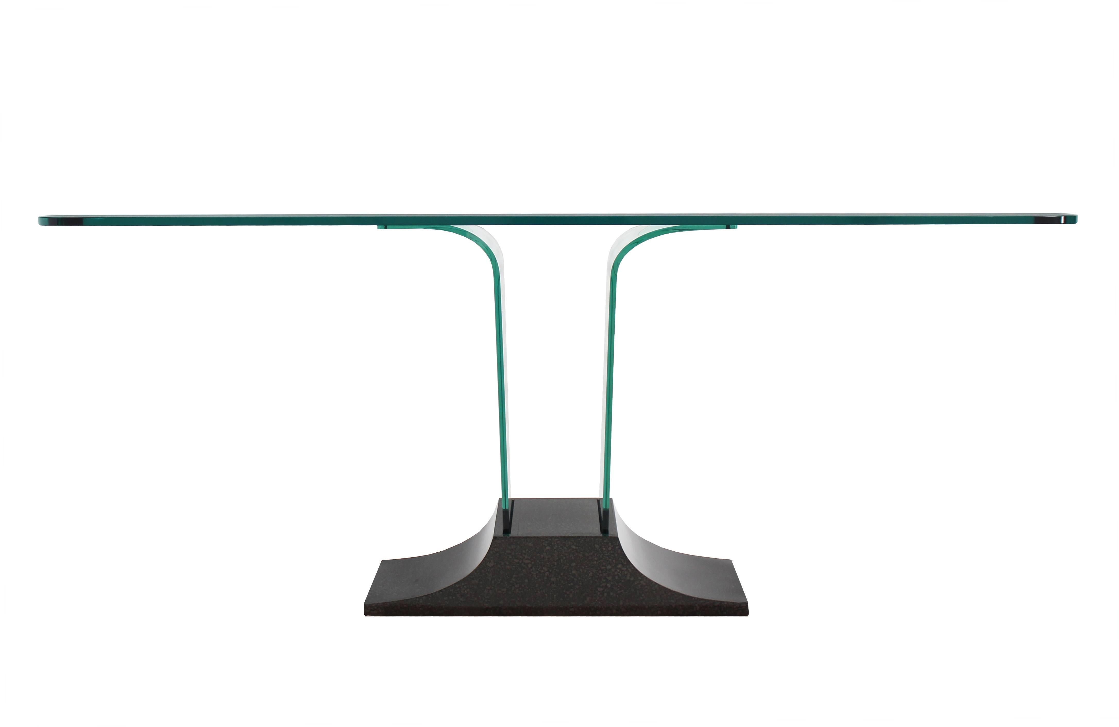 20th Century Large Bent Glass Italian Mid Century Modern Console Sofa Table For Sale