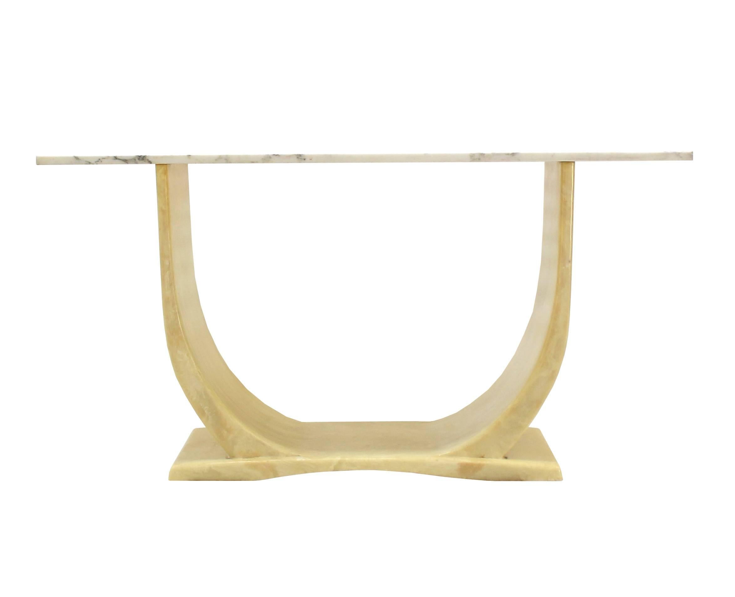 U Shape Base Marble Top Mid Century Modern Console Sofa Hall Table In Excellent Condition For Sale In Rockaway, NJ