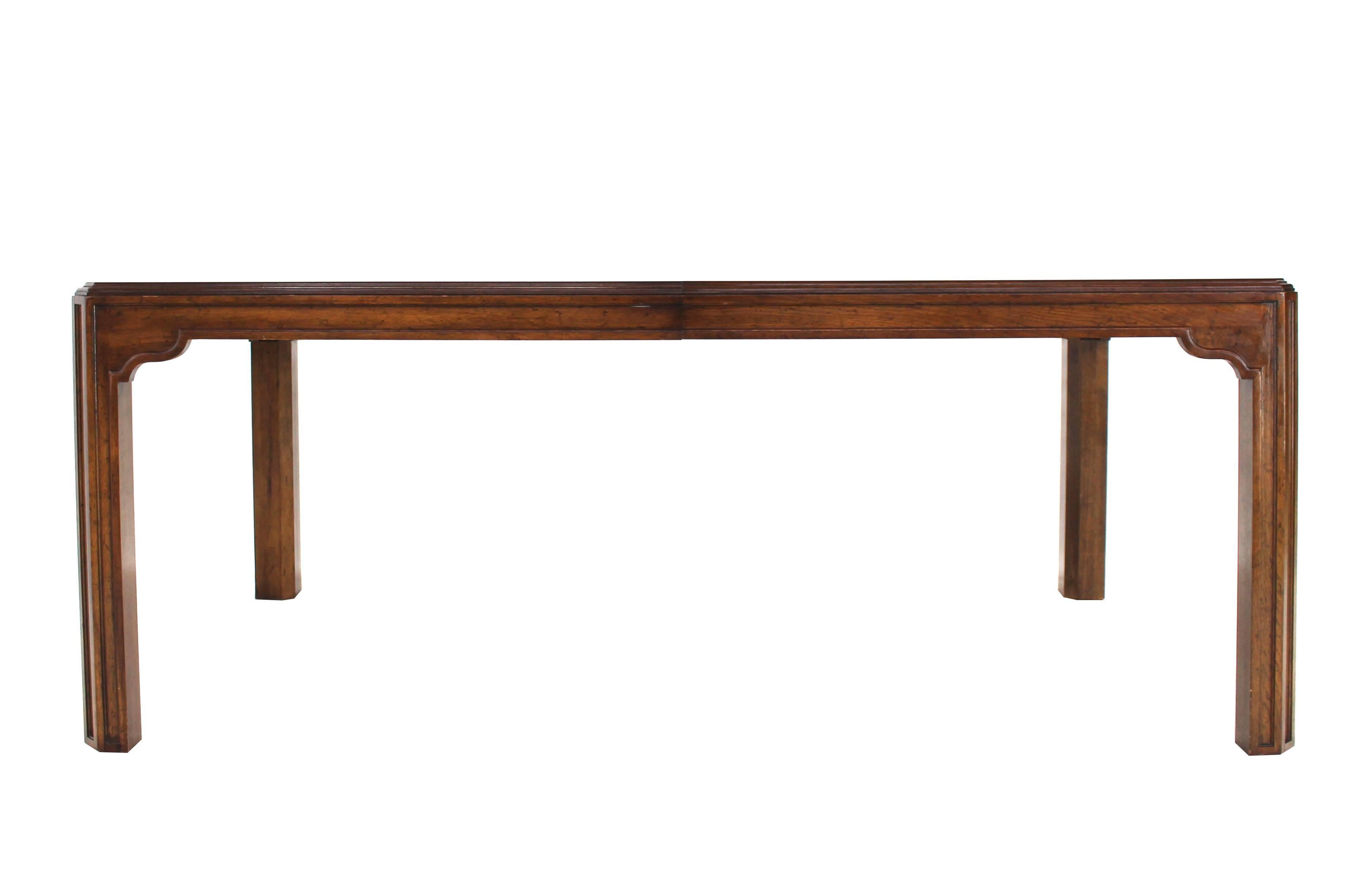 Lacquered Burwood Walnut Dining Table by Heritage w/ One Extension Leaf Parquet top