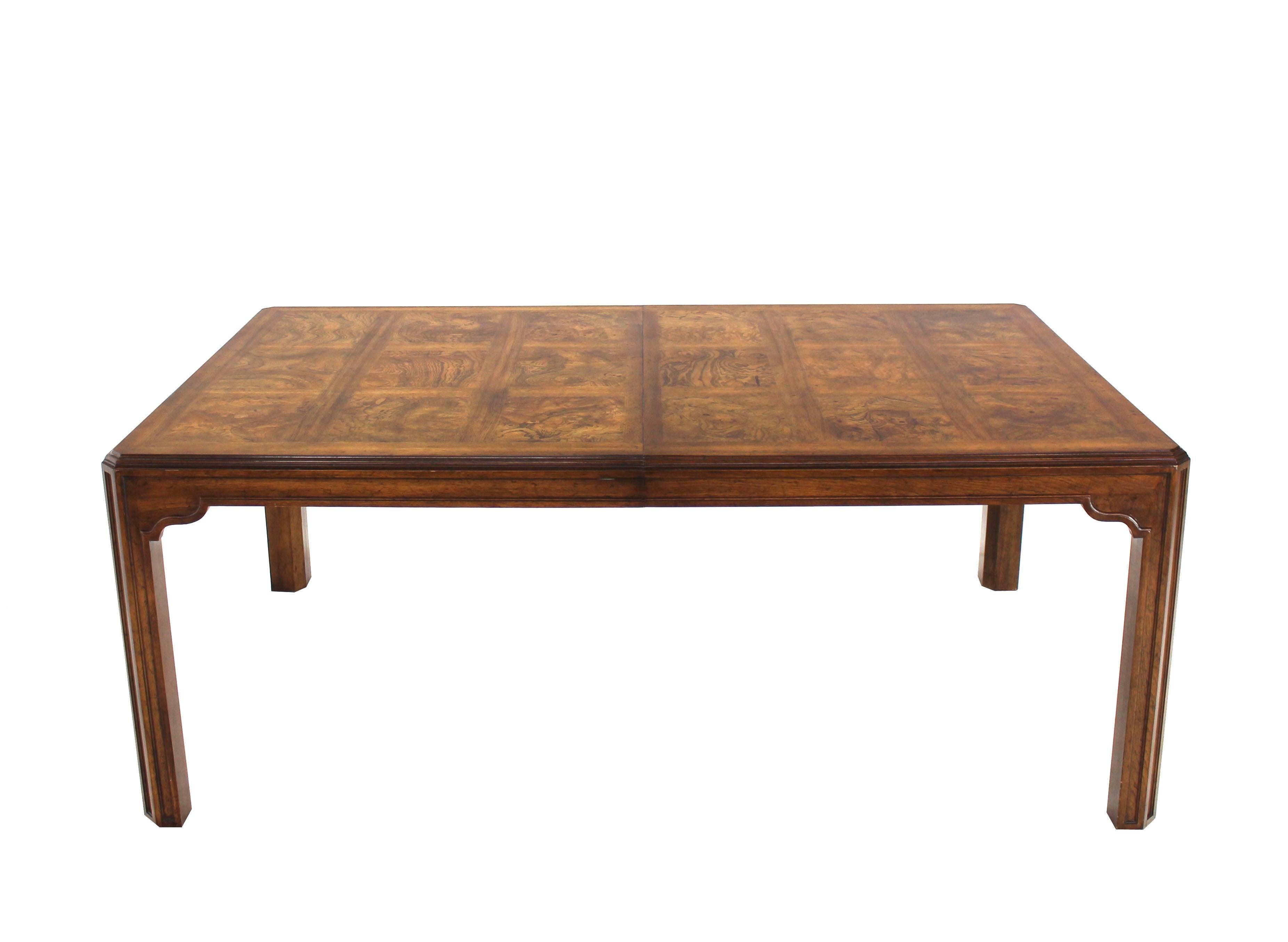 20th Century Burwood Walnut Dining Table by Heritage w/ One Extension Leaf Parquet top
