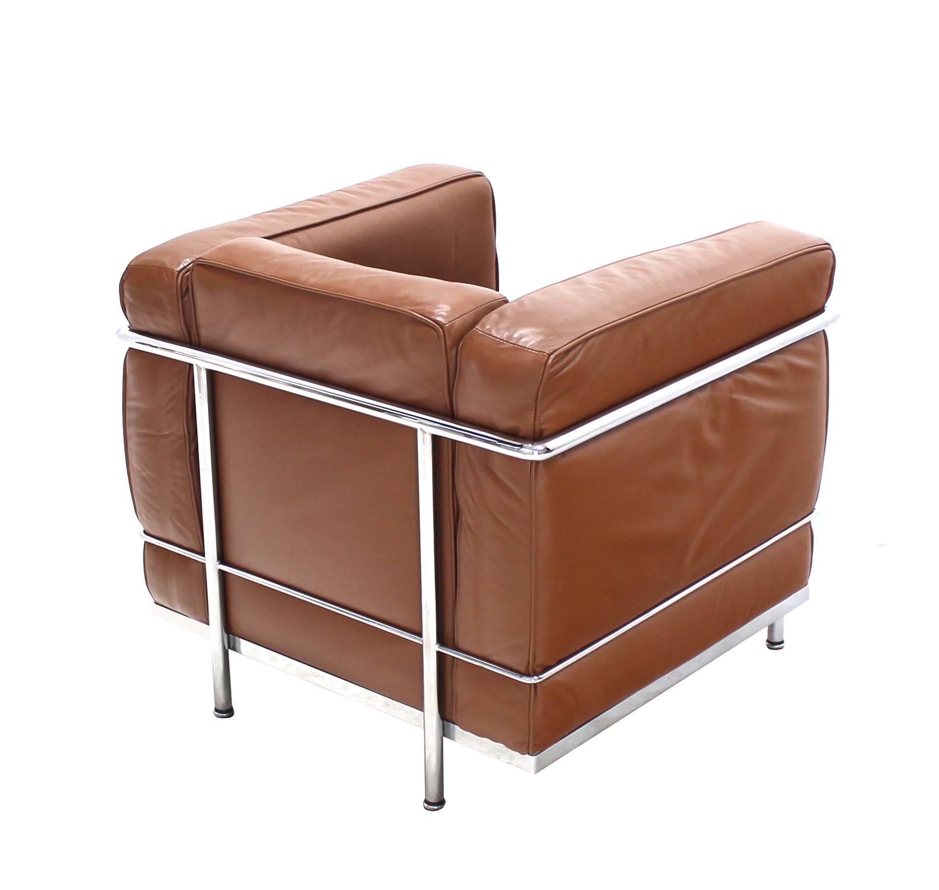 Mid-Century Modern Le Corbusier LC2 Cassina Brown Leather Pair of Lounge Chairs