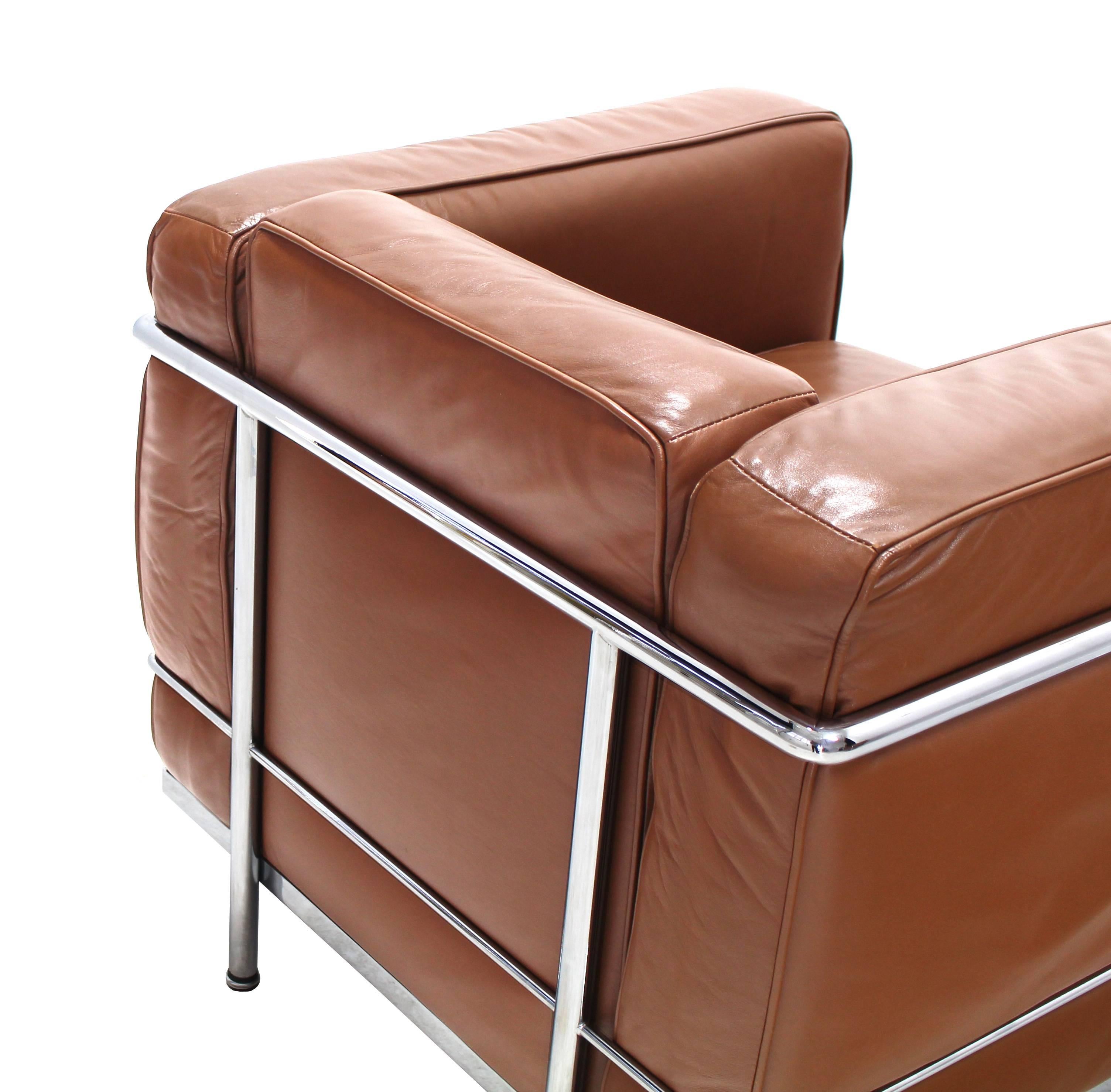 20th Century Le Corbusier LC2 Cassina Brown Leather Pair of Lounge Chairs