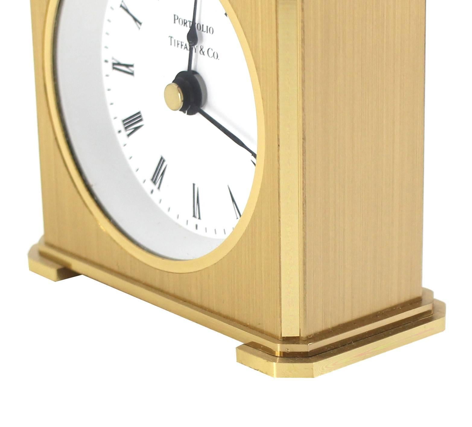 Mid-Century Modern Vintage Brass Case Tiffany Desk Clock
