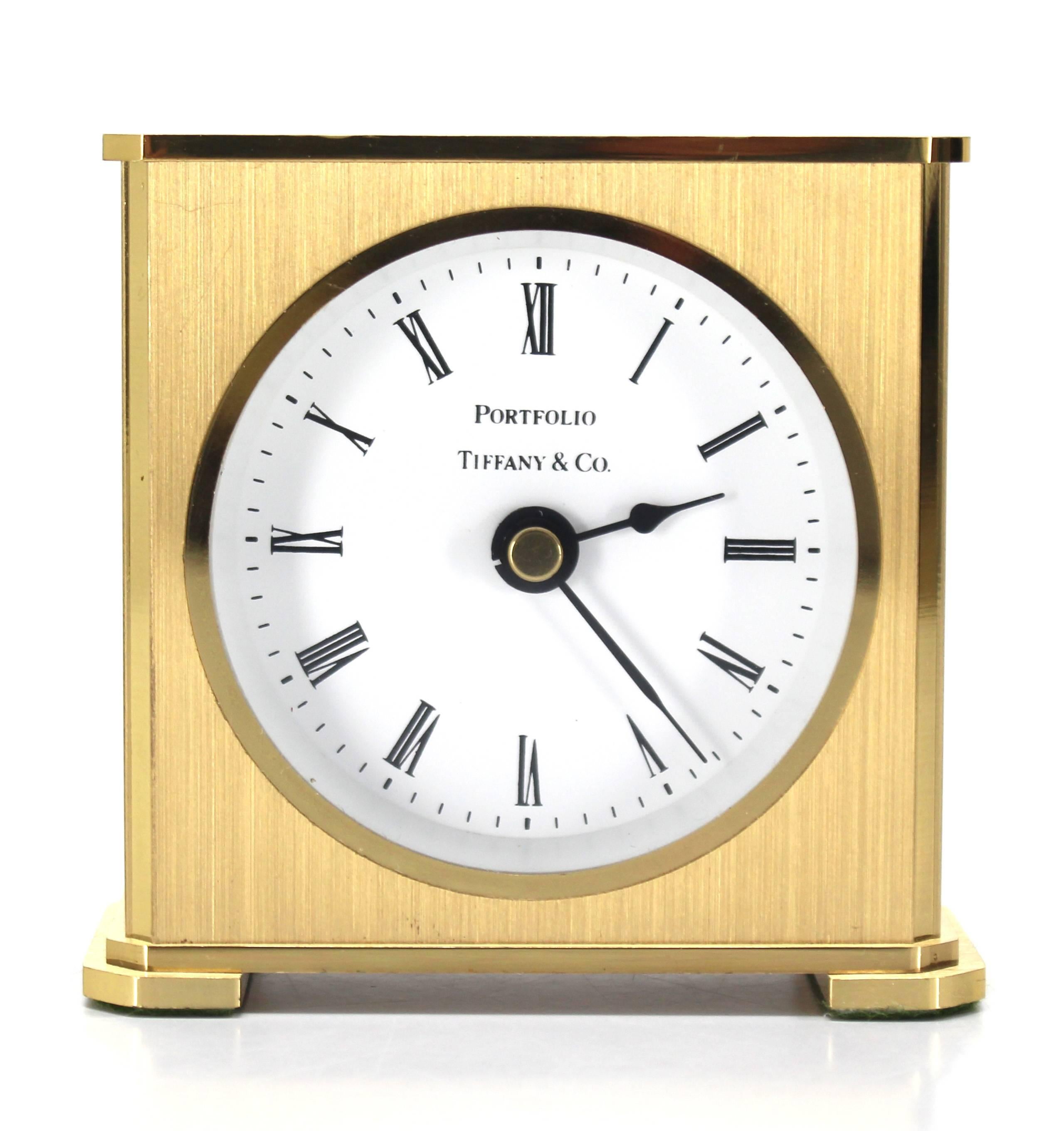 American Vintage Brass Case Tiffany Desk Clock