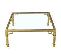 Greek Key Square Brass Glass Top Coffee Table Mastercraft