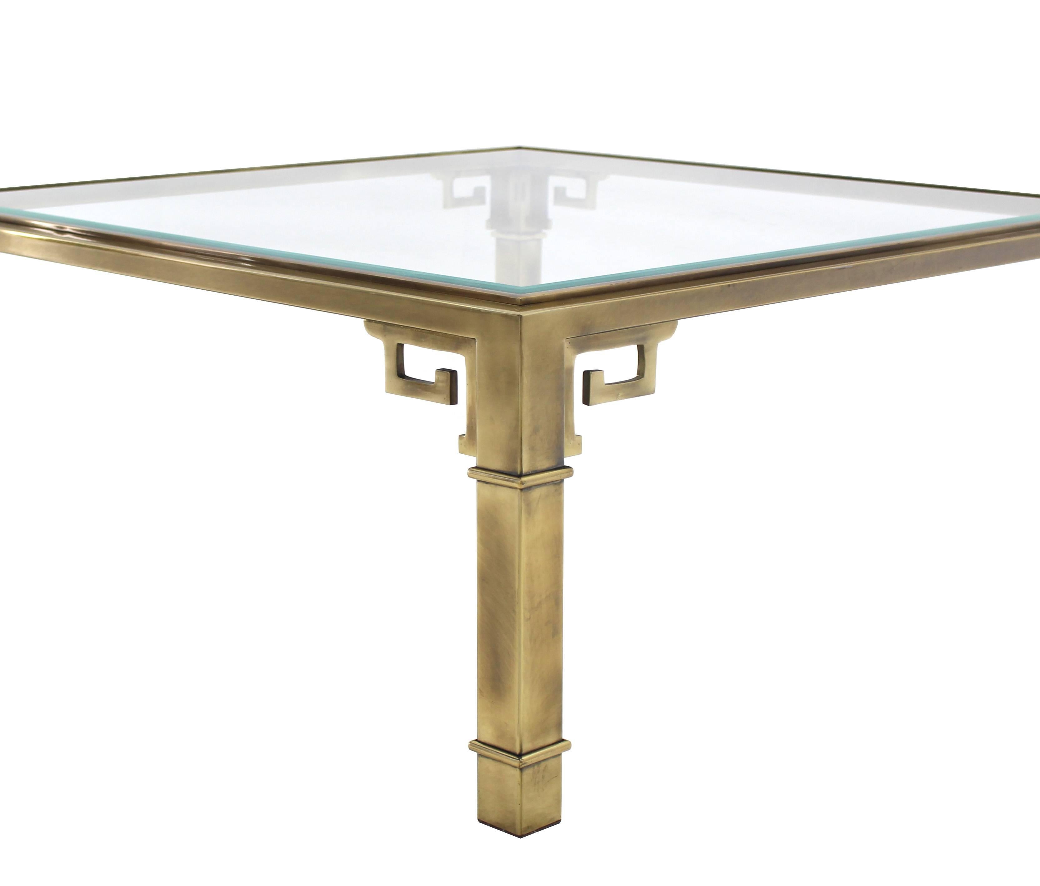 Mid-Century Modern Greek Key Square Brass Glass Top Coffee Table Mastercraft