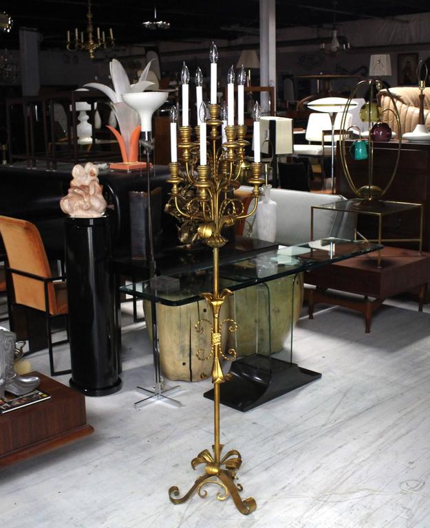 Gold Gilt Metal Candelabra Floor Lamp NineLight Decorative, Italy For