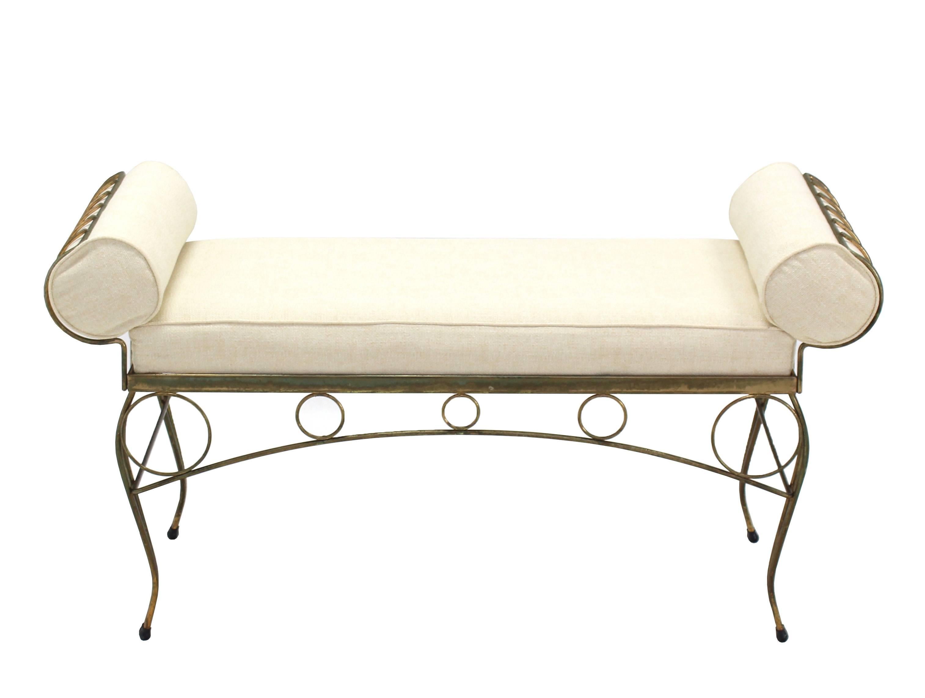 American New Upholstery Mid Century Modern Decorative Gold Gilt Wire Bench Royere Style