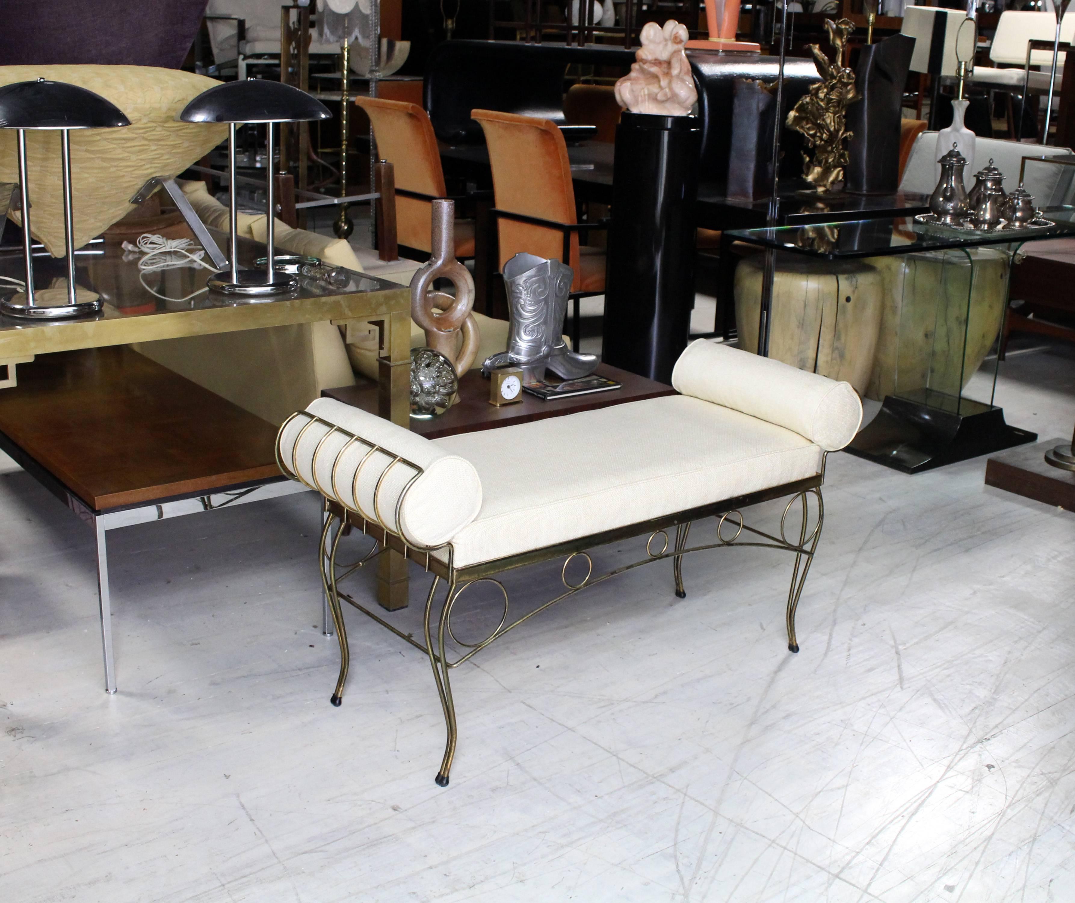 Mid-Century Modern New Upholstery Mid Century Modern Decorative Gold Gilt Wire Bench Royere Style