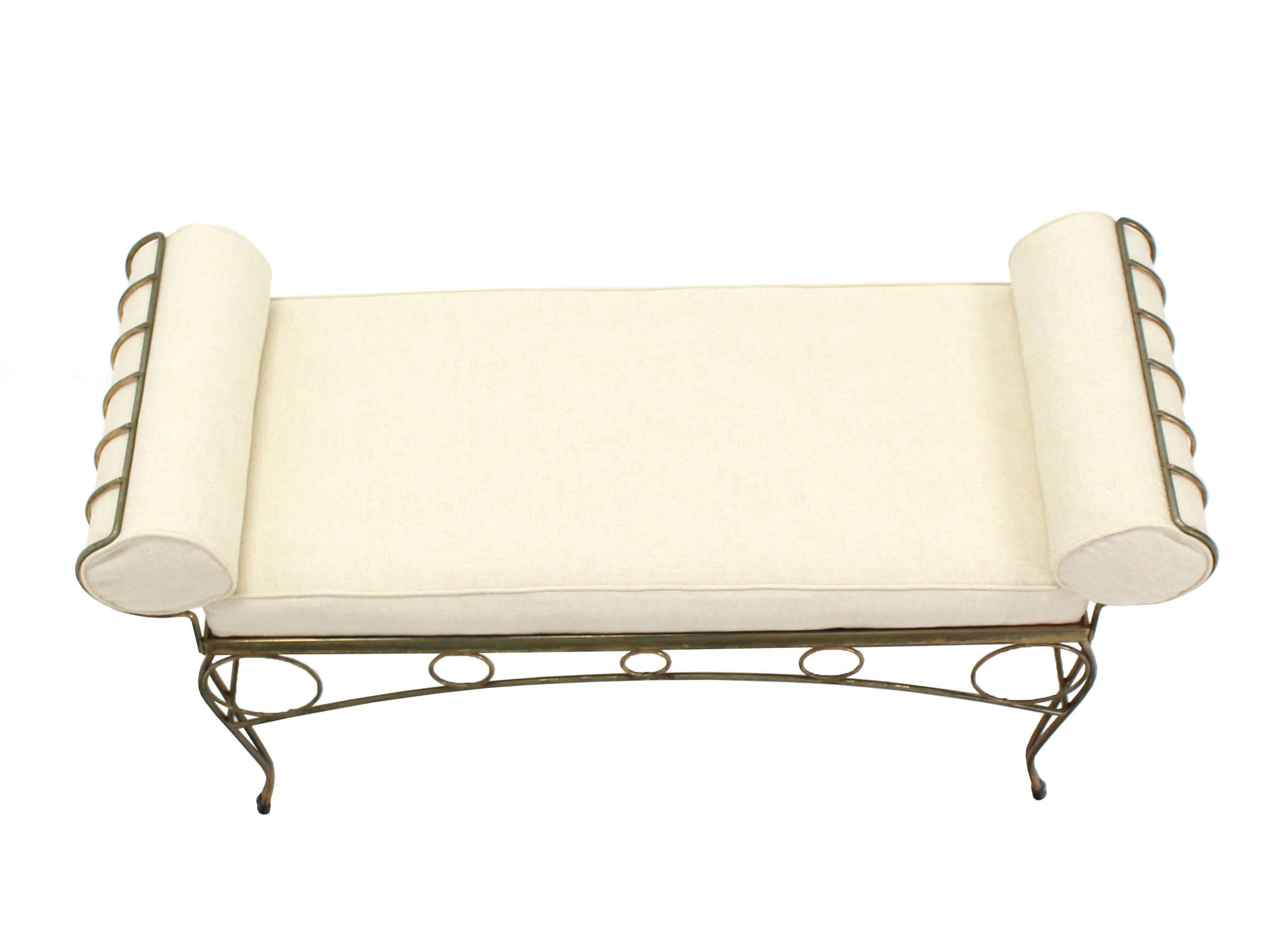 New Upholstery Mid Century Modern Decorative Gold Gilt Wire Bench Royere Style In Excellent Condition In Rockaway, NJ