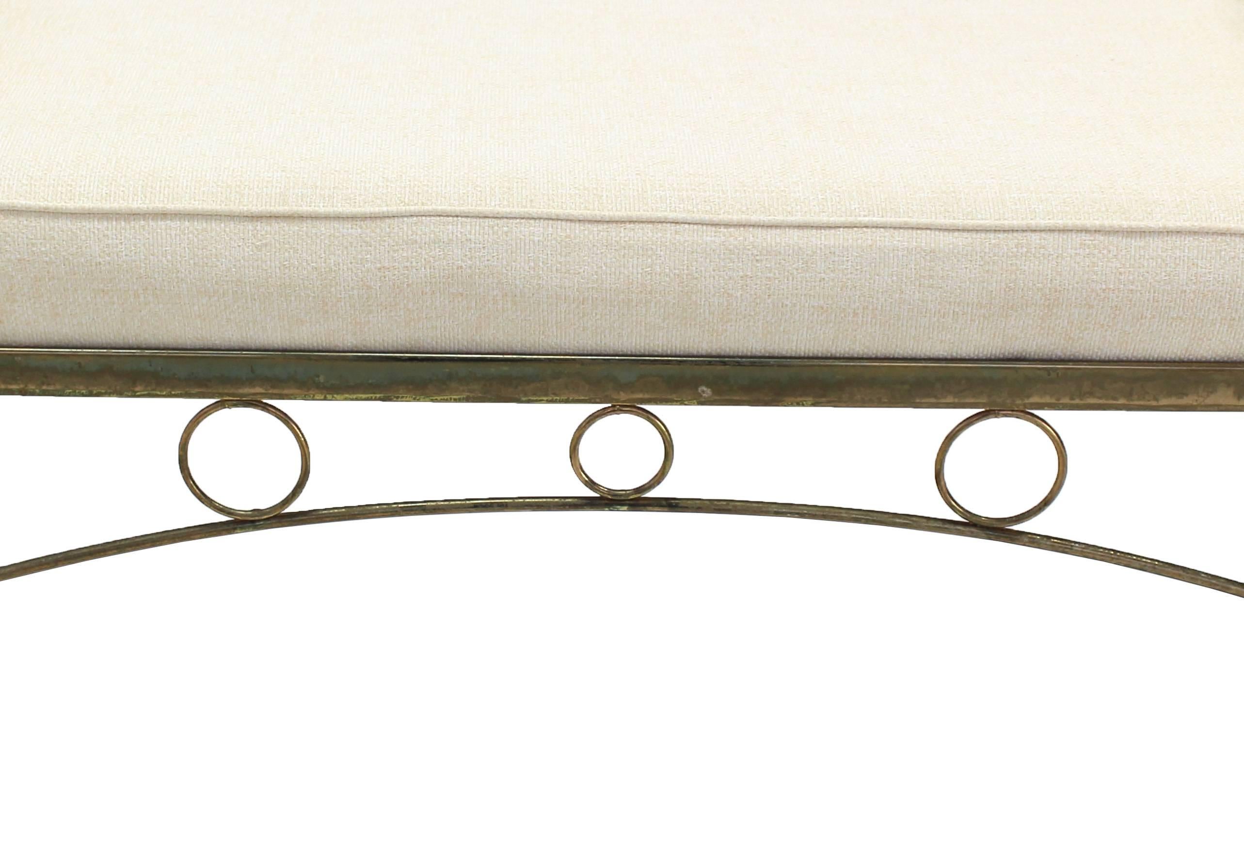 20th Century New Upholstery Mid Century Modern Decorative Gold Gilt Wire Bench Royere Style