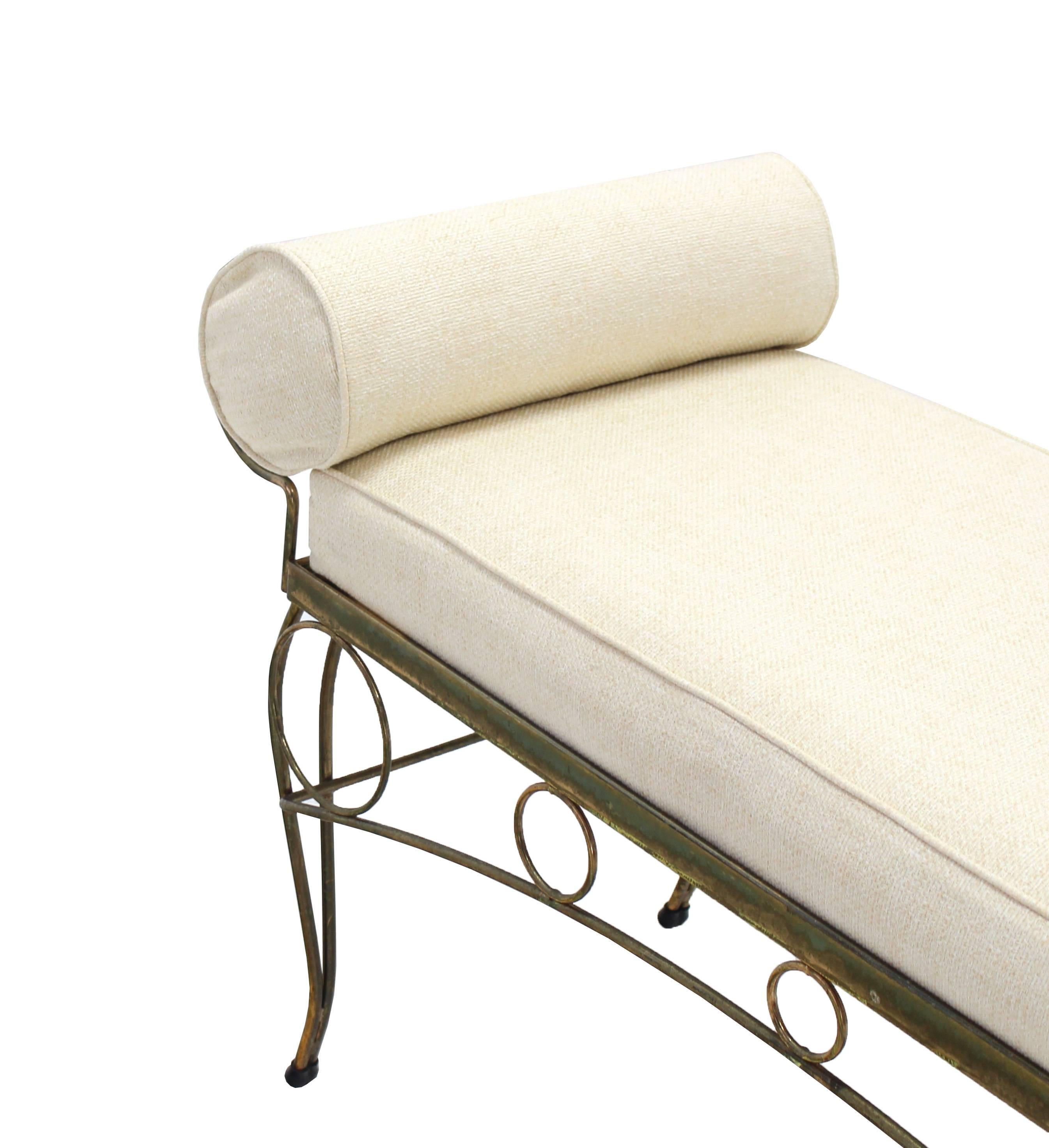 Metal New Upholstery Mid Century Modern Decorative Gold Gilt Wire Bench Royere Style