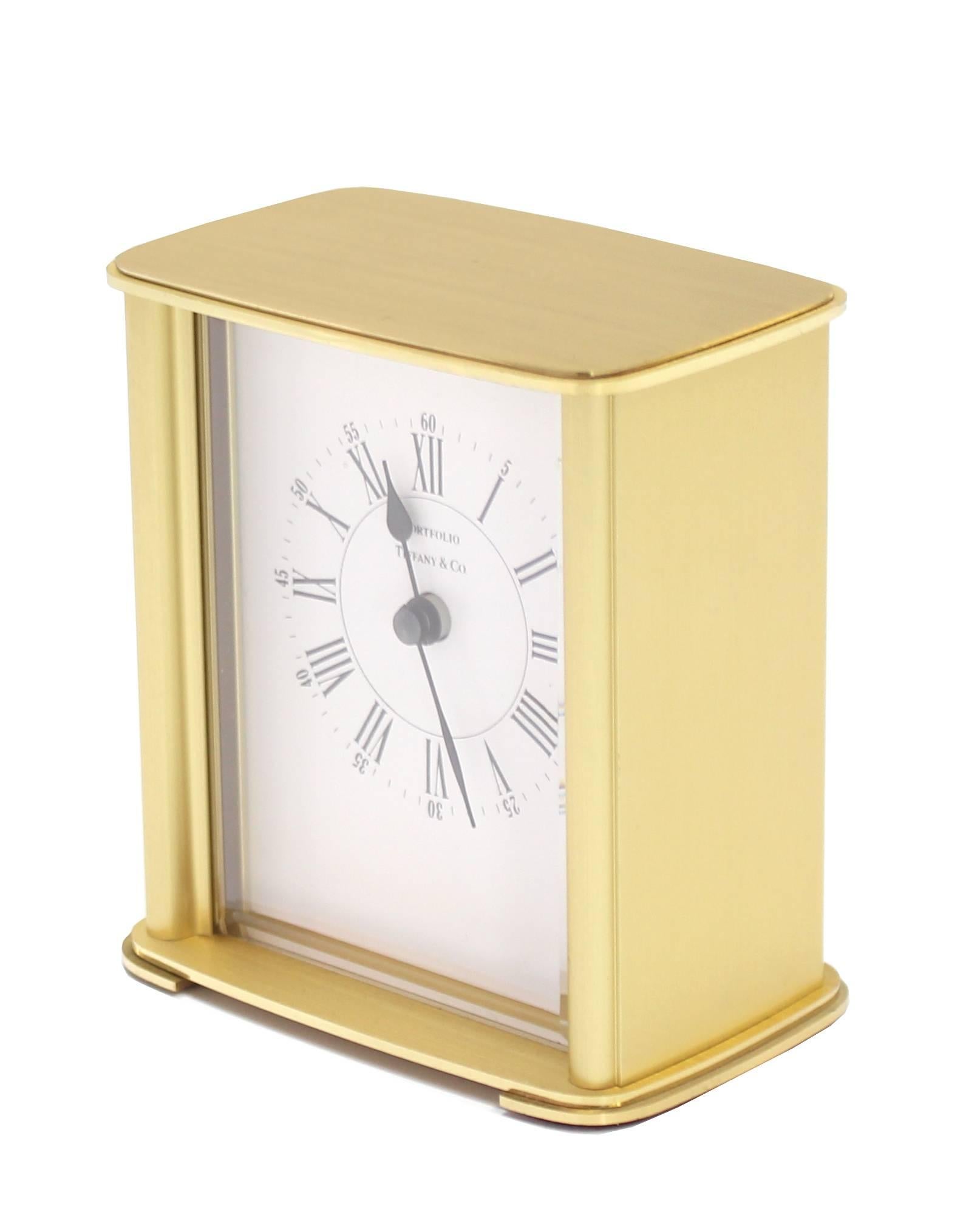 Mid-Century Modern Pair of Brass Vintage Tiffany Desk Mantle Clocks Mid Century Modern Design