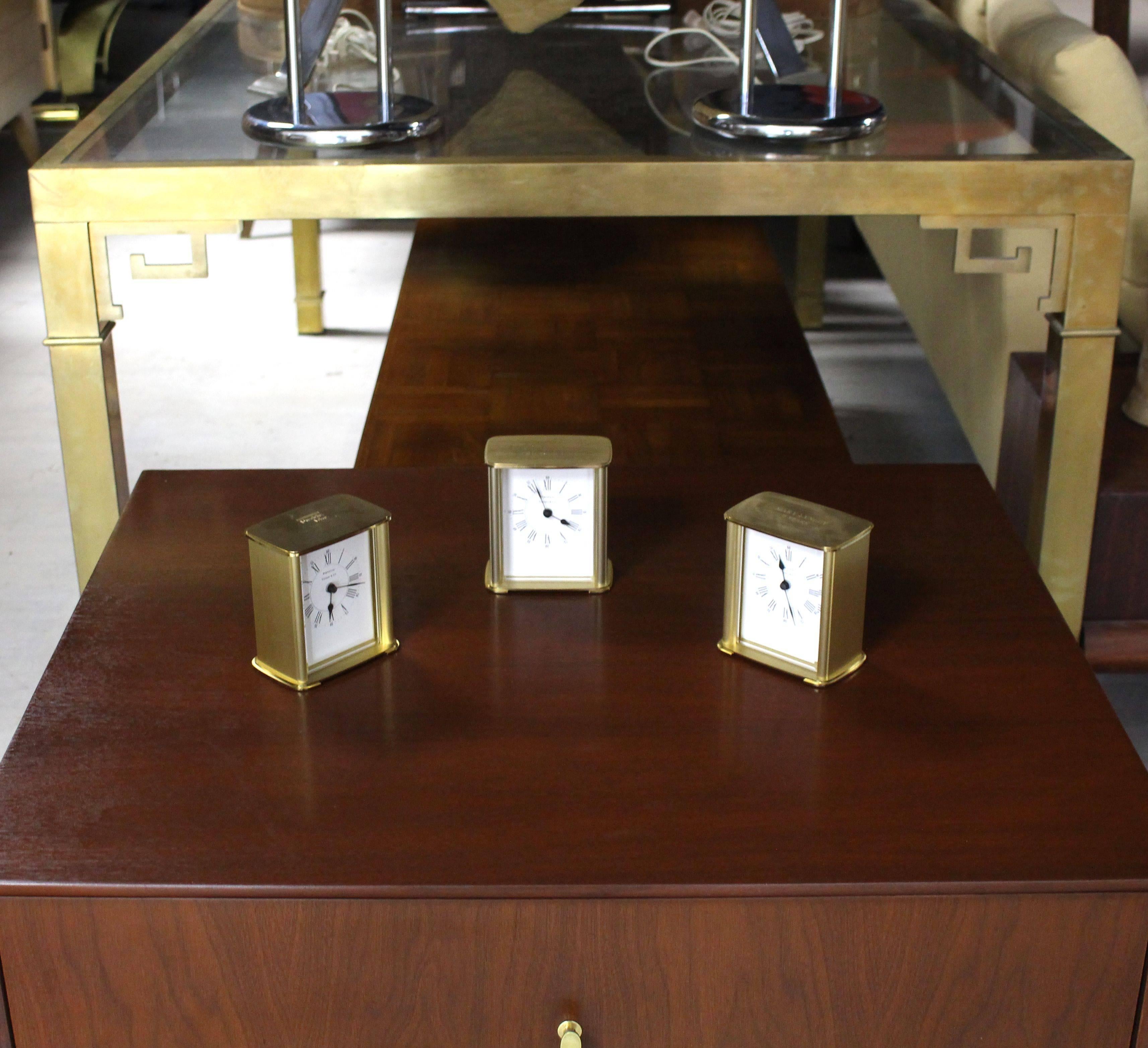 20th Century Pair of Brass Vintage Tiffany Desk Mantle Clocks Mid Century Modern Design